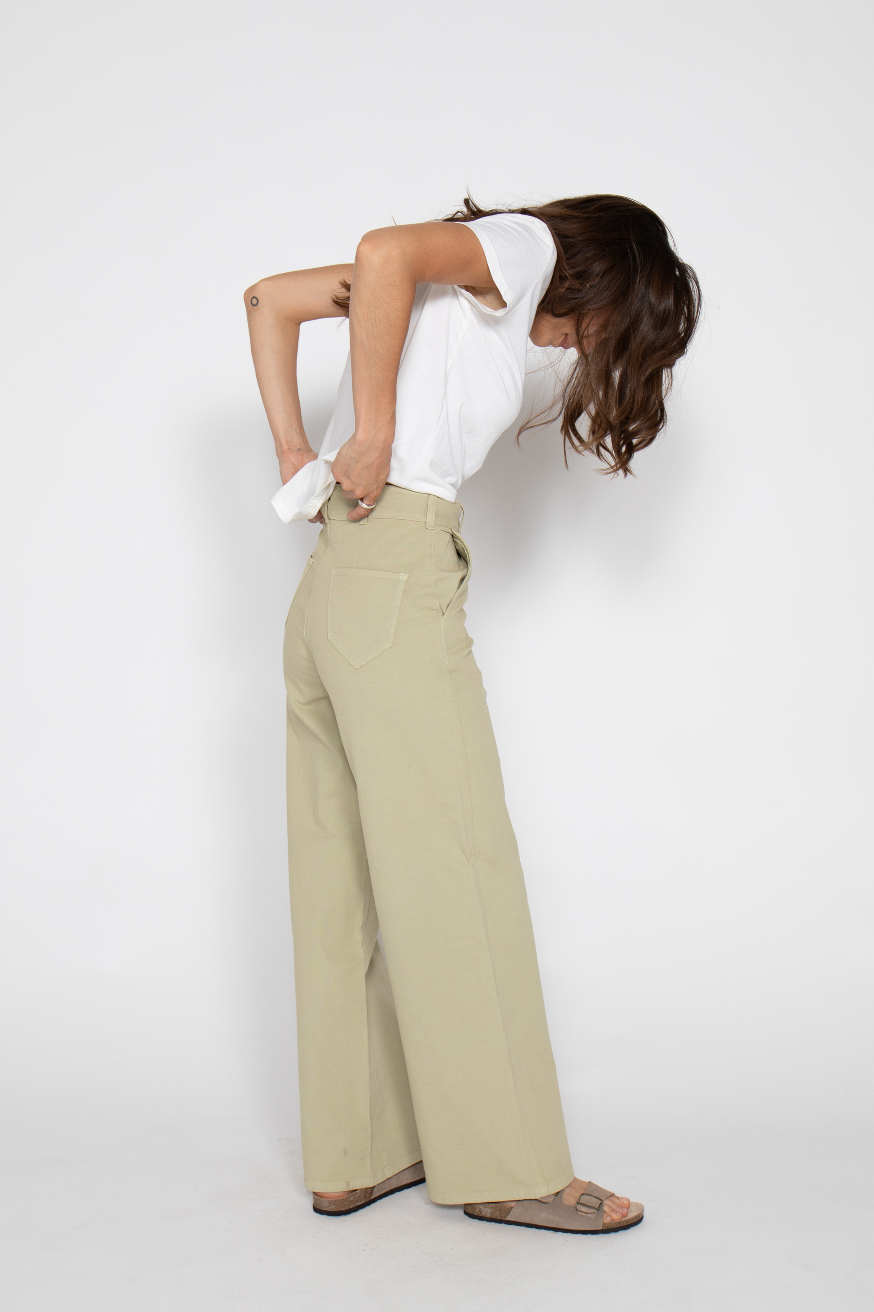 Flora Stretch Trouser Wide Leg High Rise Lint