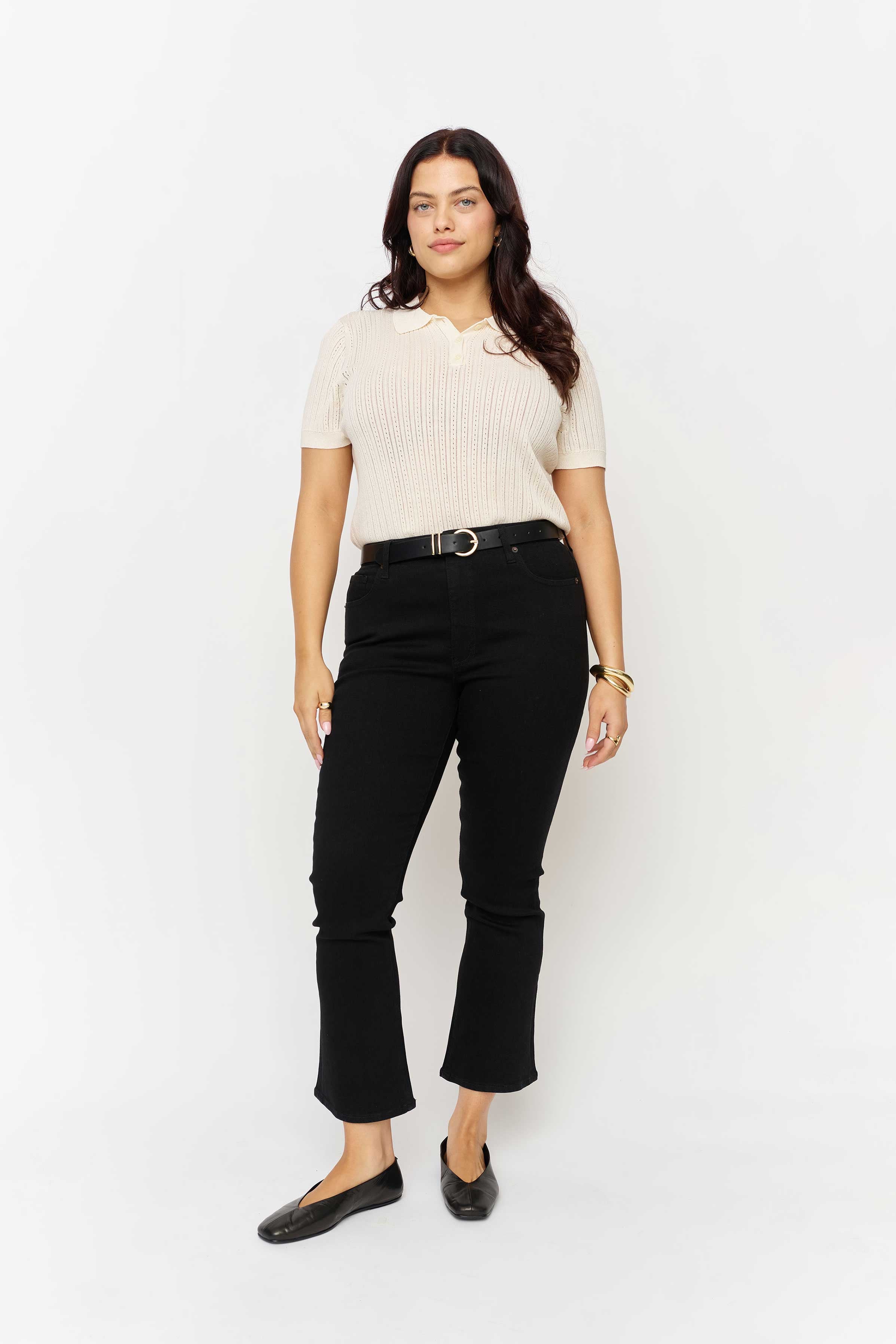 Palmer Mid Rise Crop Kick Flare Sculpt+ Jet Black