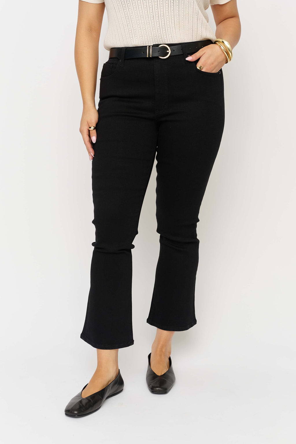 Palmer Mid Rise Crop Kick Flare Sculpt+ Jet Black