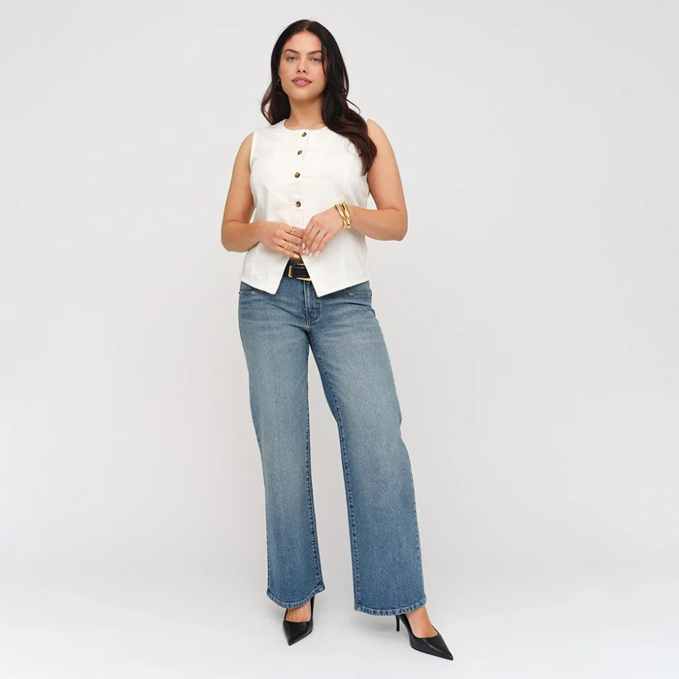 Winston Low Rise Wide Leg Crop True Blue Worn