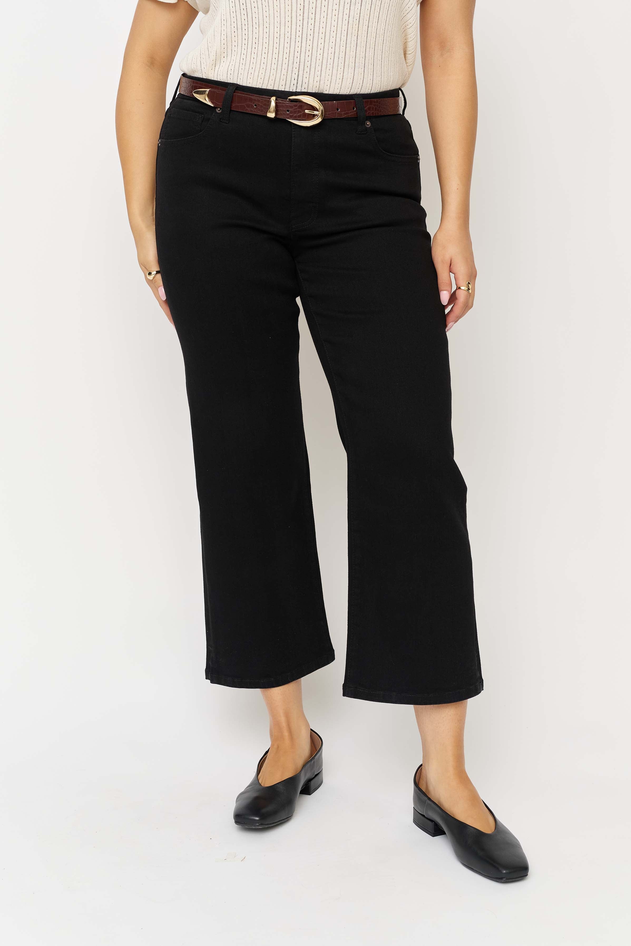 Addington Mid Rise Wide Leg Crop Sculpt+ Jet Black
