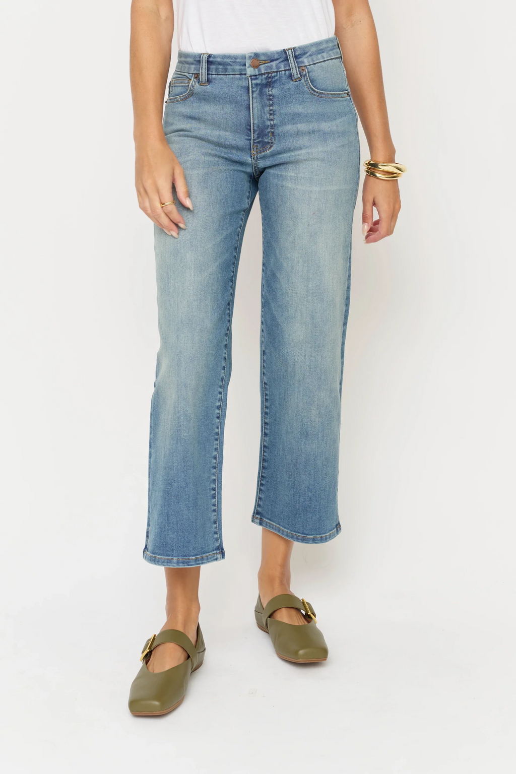 Addington Mid Rise Wide Leg Crop Sculpt+ True Blue Worn