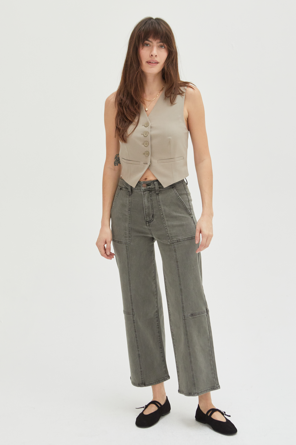 Lawson Wide Leg High Rise Ankle Crop Olive Overdye