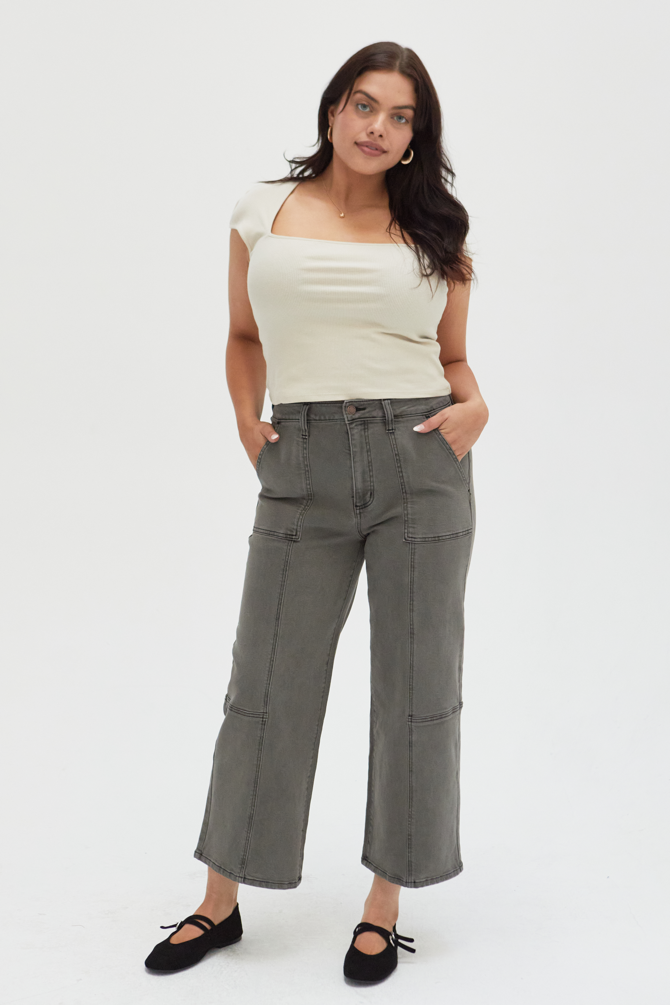 Lawson Wide Leg High Rise Ankle Crop Olive Overdye