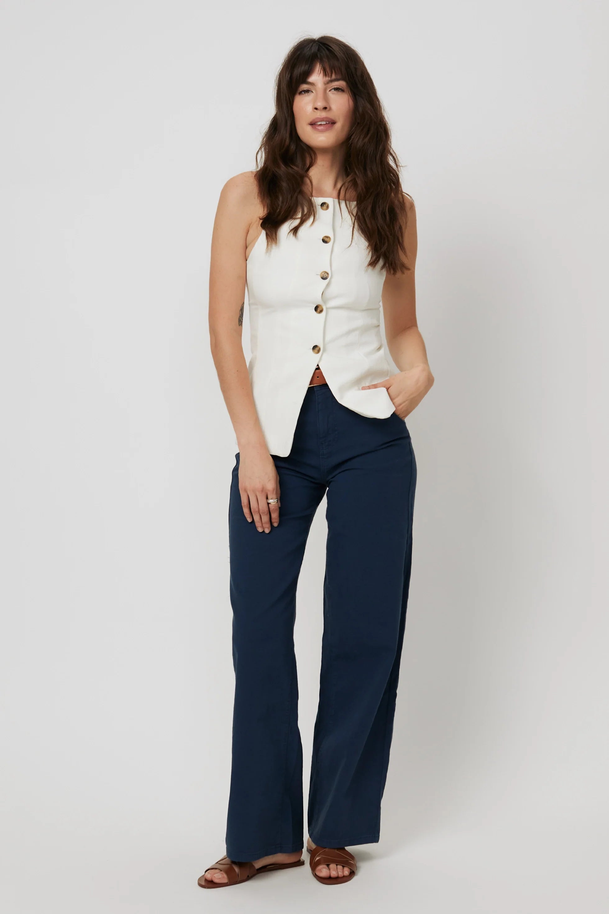 Flora Stretch Trouser Wide Leg High Rise Majolica Blue