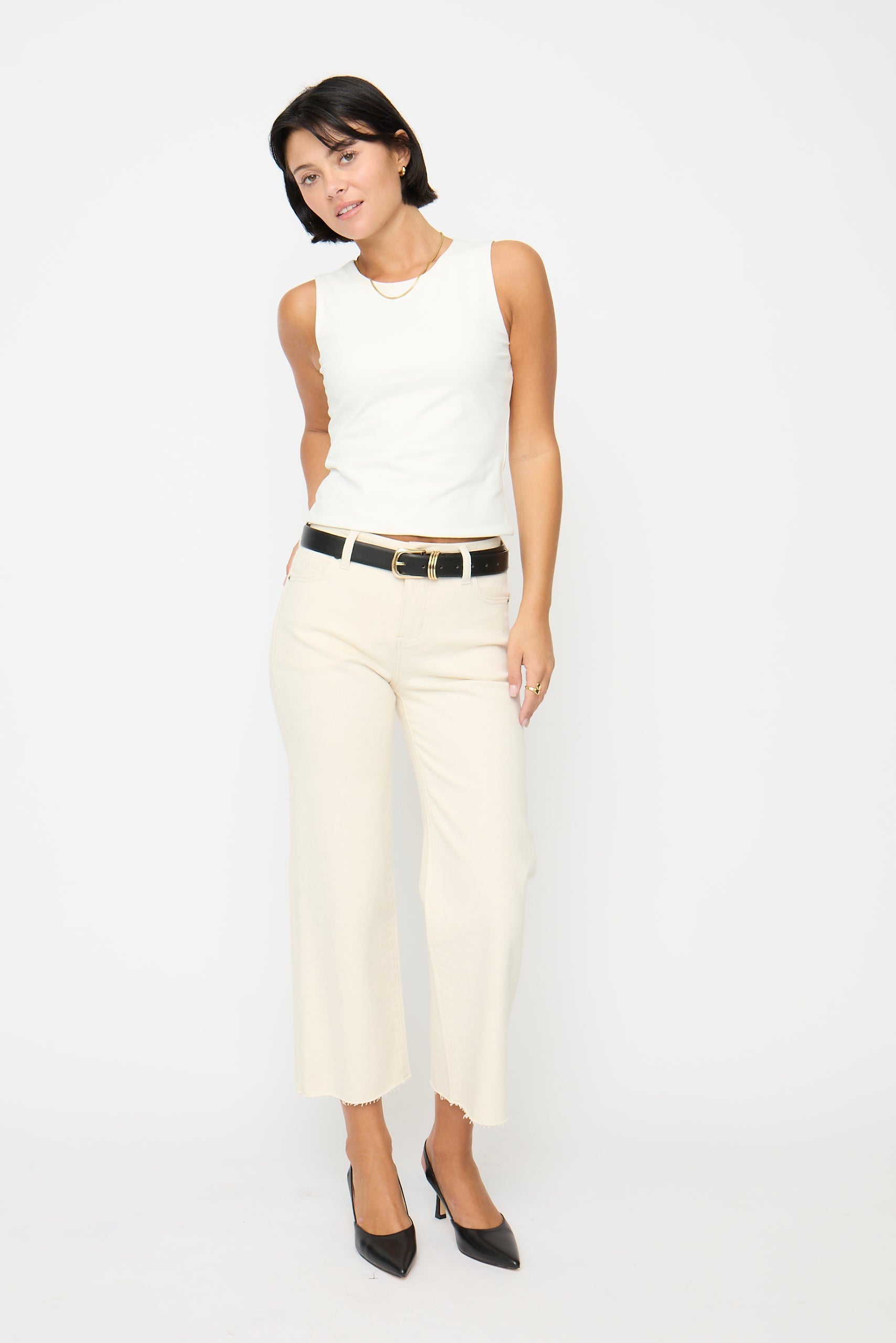 Aberdeen High Rise Wide Leg Crop Sculpt+ Ecru
