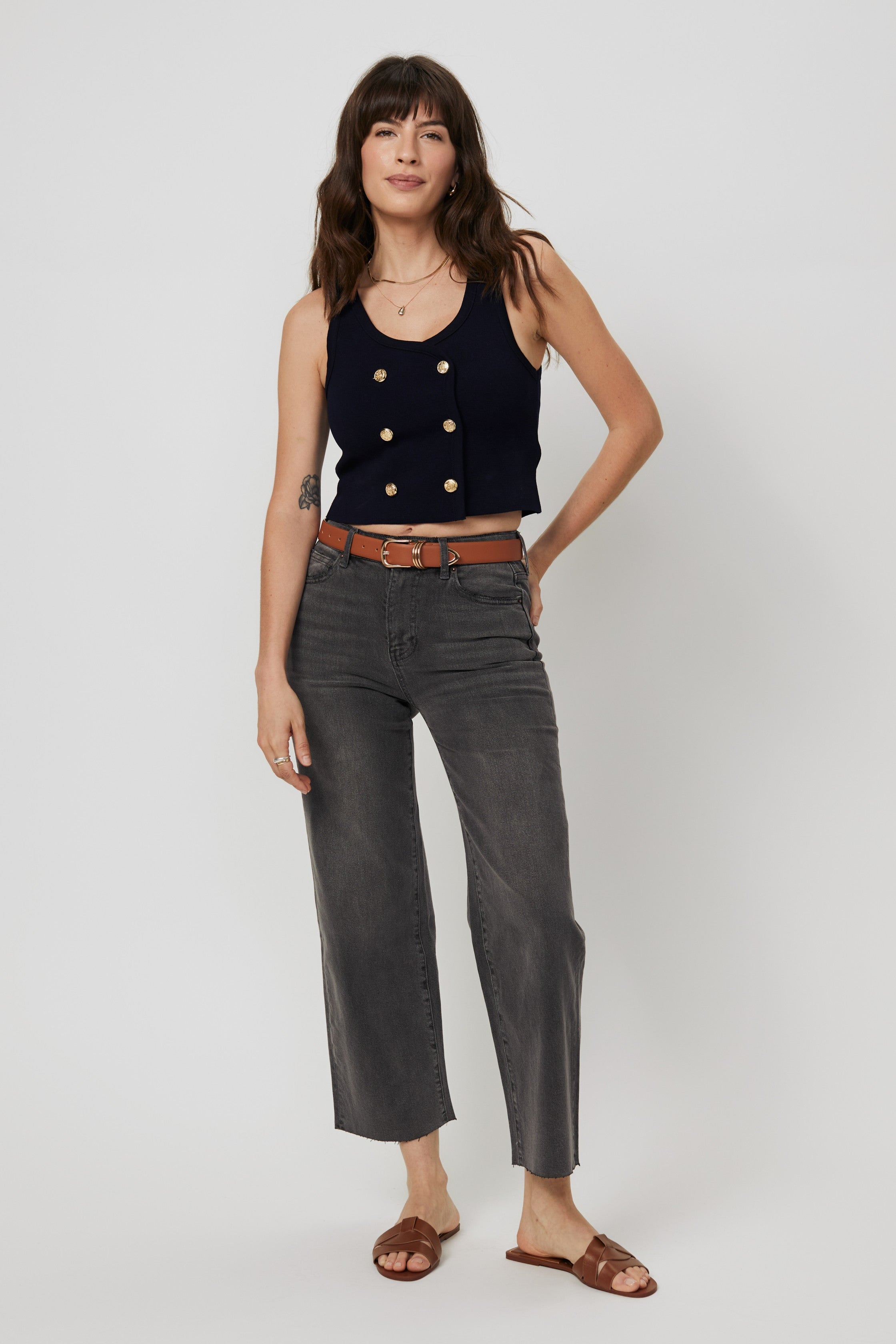 Aberdeen High Rise Wide Leg Crop Grey Worn