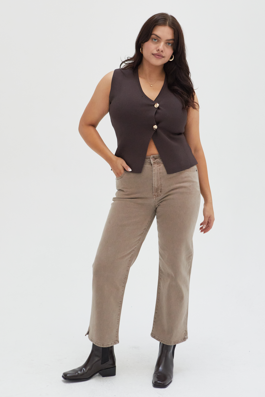 Addington Mid Rise Wide Leg Crop Brown Overdye