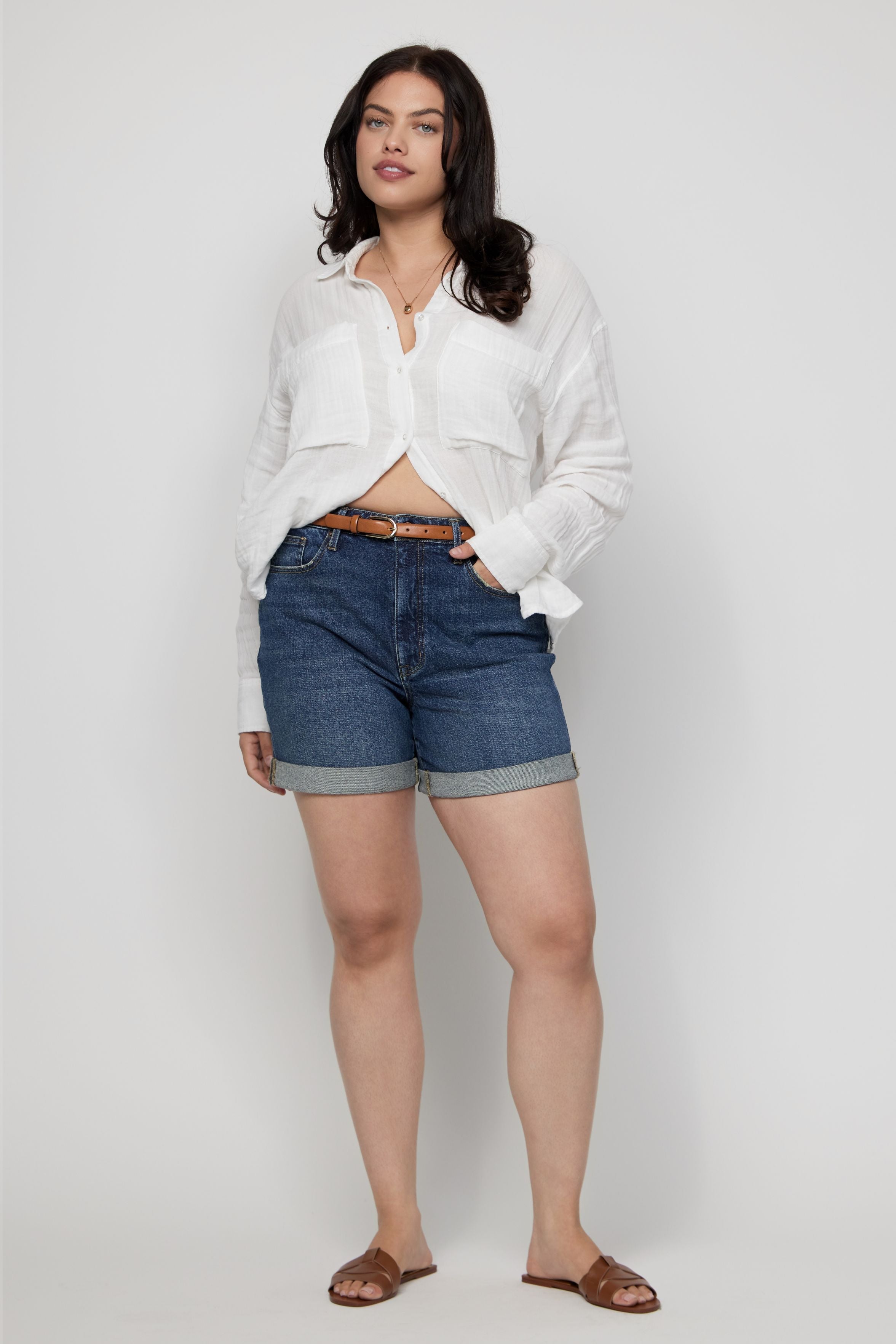 Baxter Rolled Short High Rise Indigo Worn