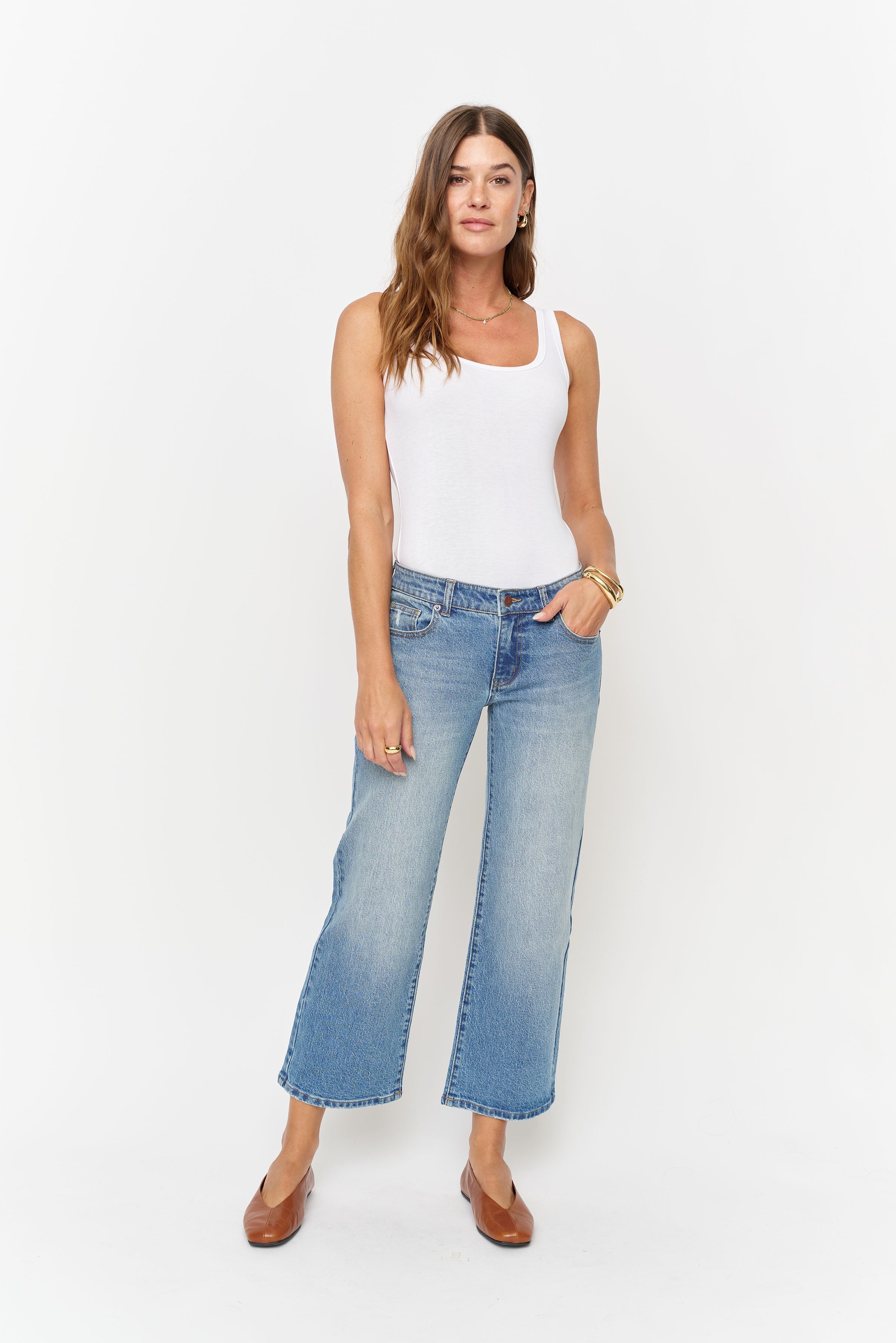 Evelyn Low Rise Wide Leg Crop Classic Worn Indigo