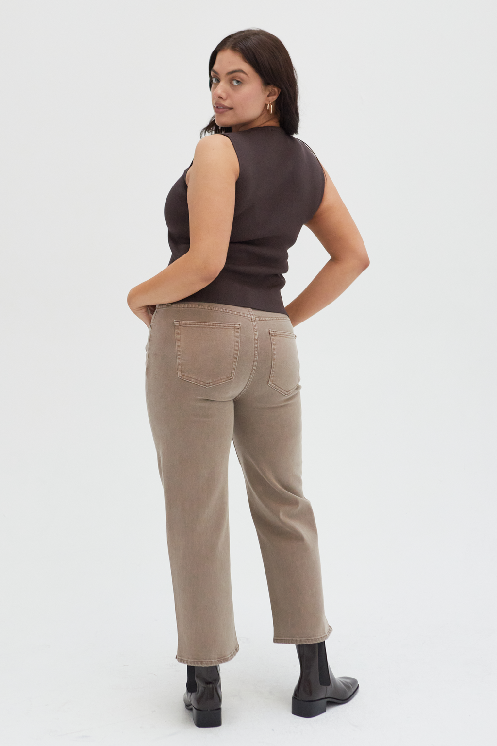 Addington Mid Rise Wide Leg Crop Brown Overdye