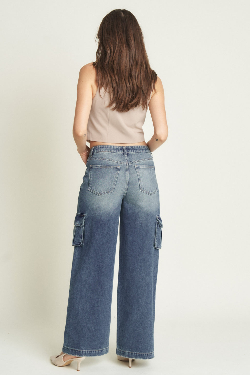 Madison Cargo Mid Rise Wide Leg Aged Indigo