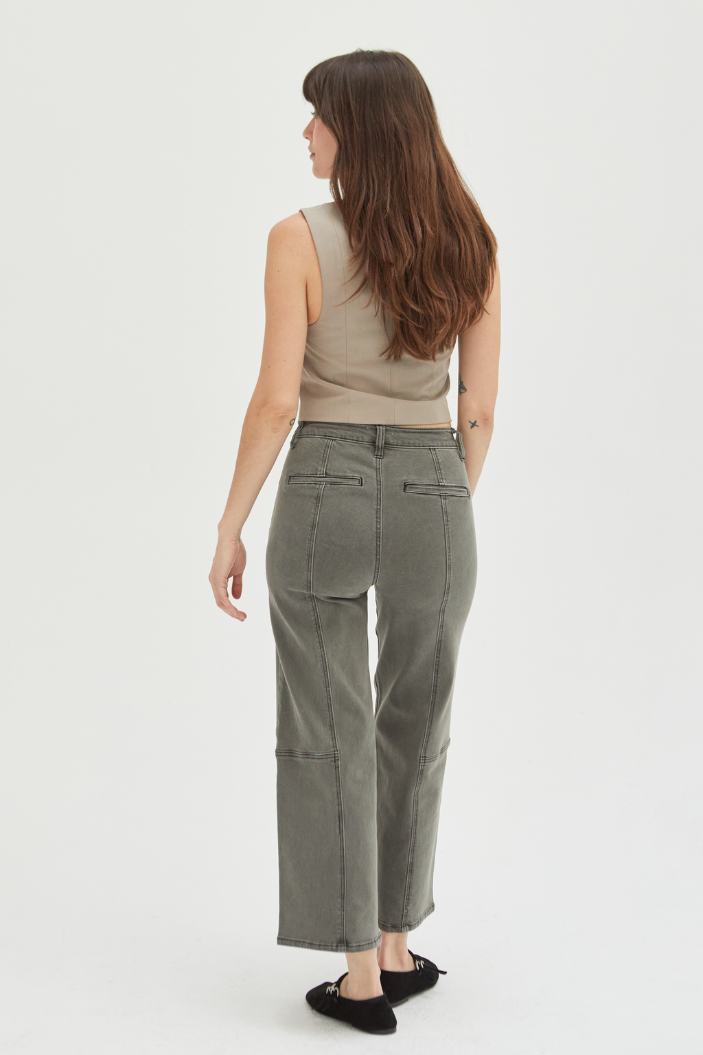 Lawson Wide Leg High Rise Ankle Crop Olive Overdye