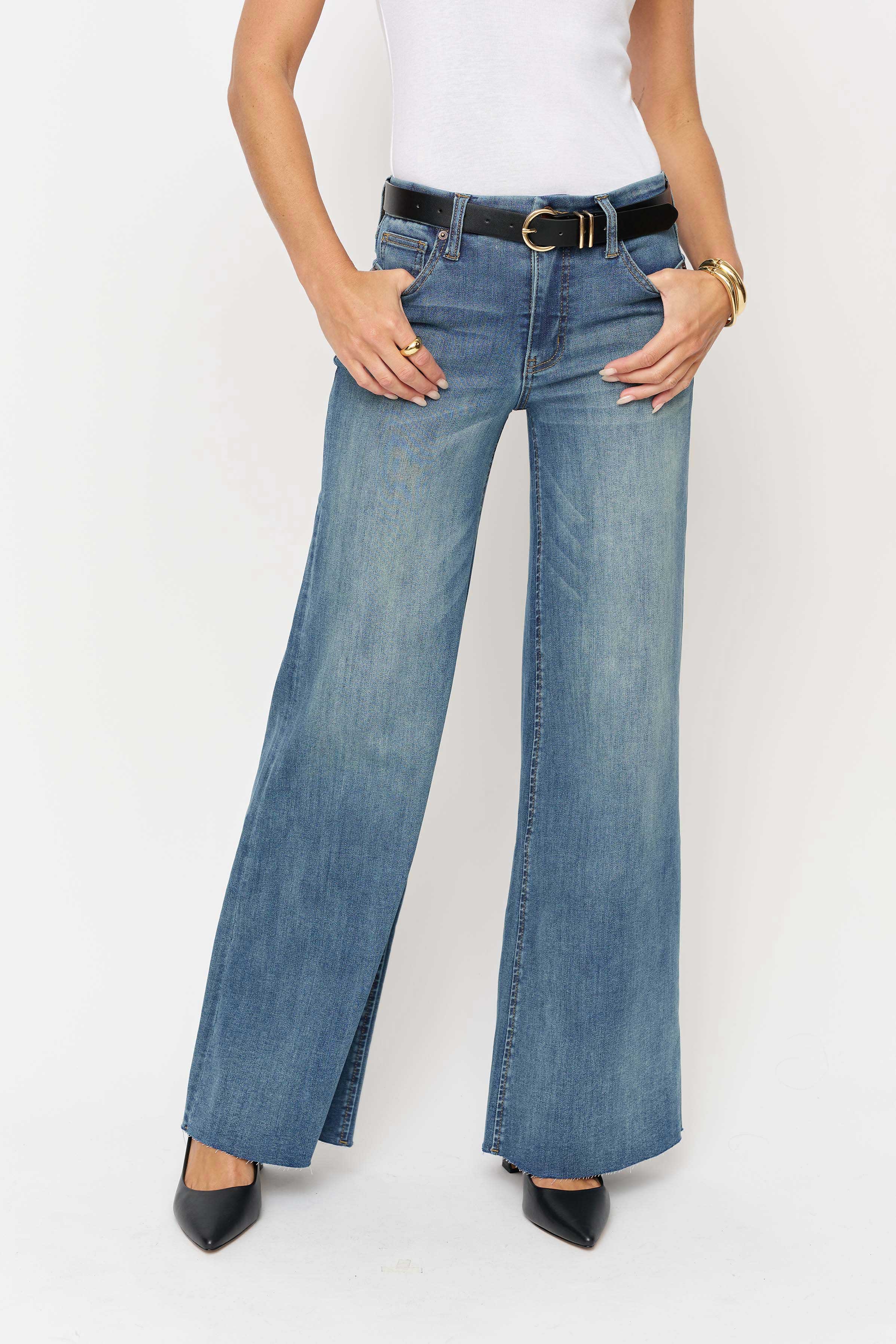 Crawford Mid Rise Fitted Wide Leg Sculpt+ Vintage Denim Indigo