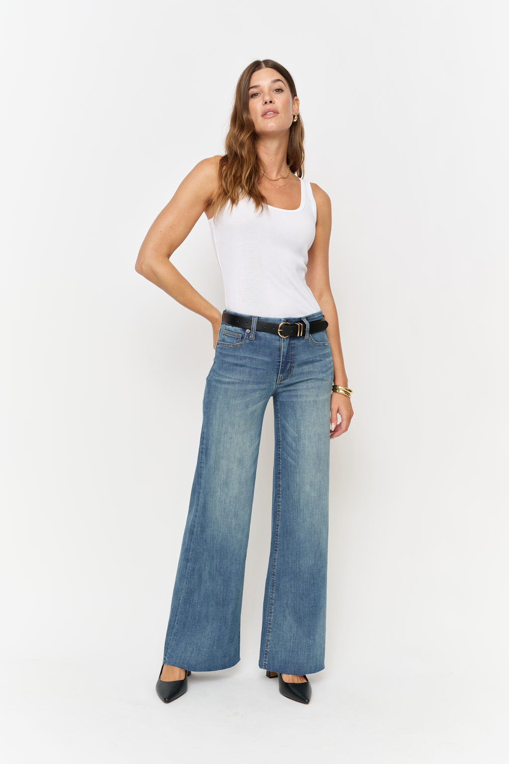 Crawford Mid Rise Fitted Wide Leg Sculpt+ Vintage Denim Indigo