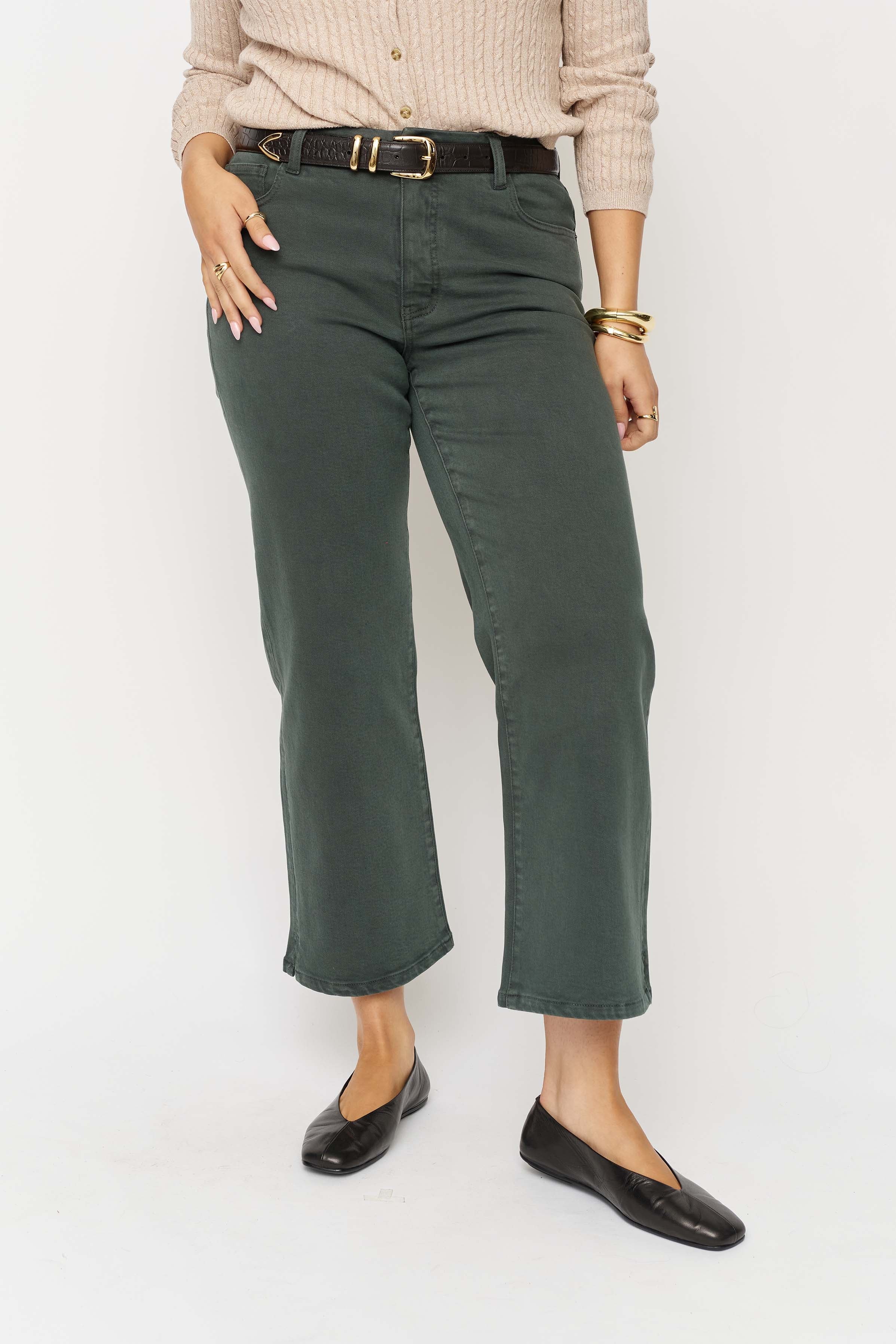 Addington Mid Rise Wide Leg Crop Sculpt+ Pine Overdye