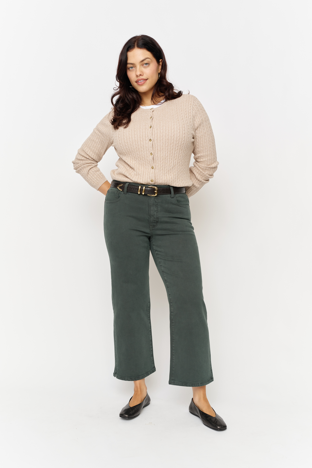 Addington Mid Rise Wide Leg Crop Sculpt+ Pine Overdye