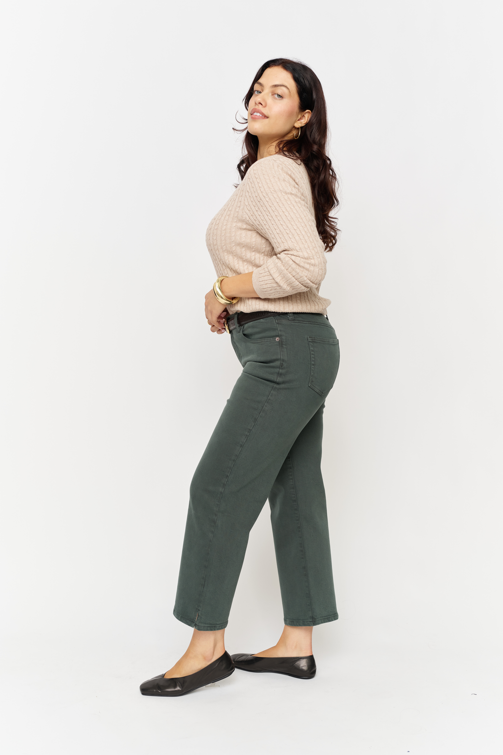 Addington Mid Rise Wide Leg Crop Sculpt+ Pine Overdye