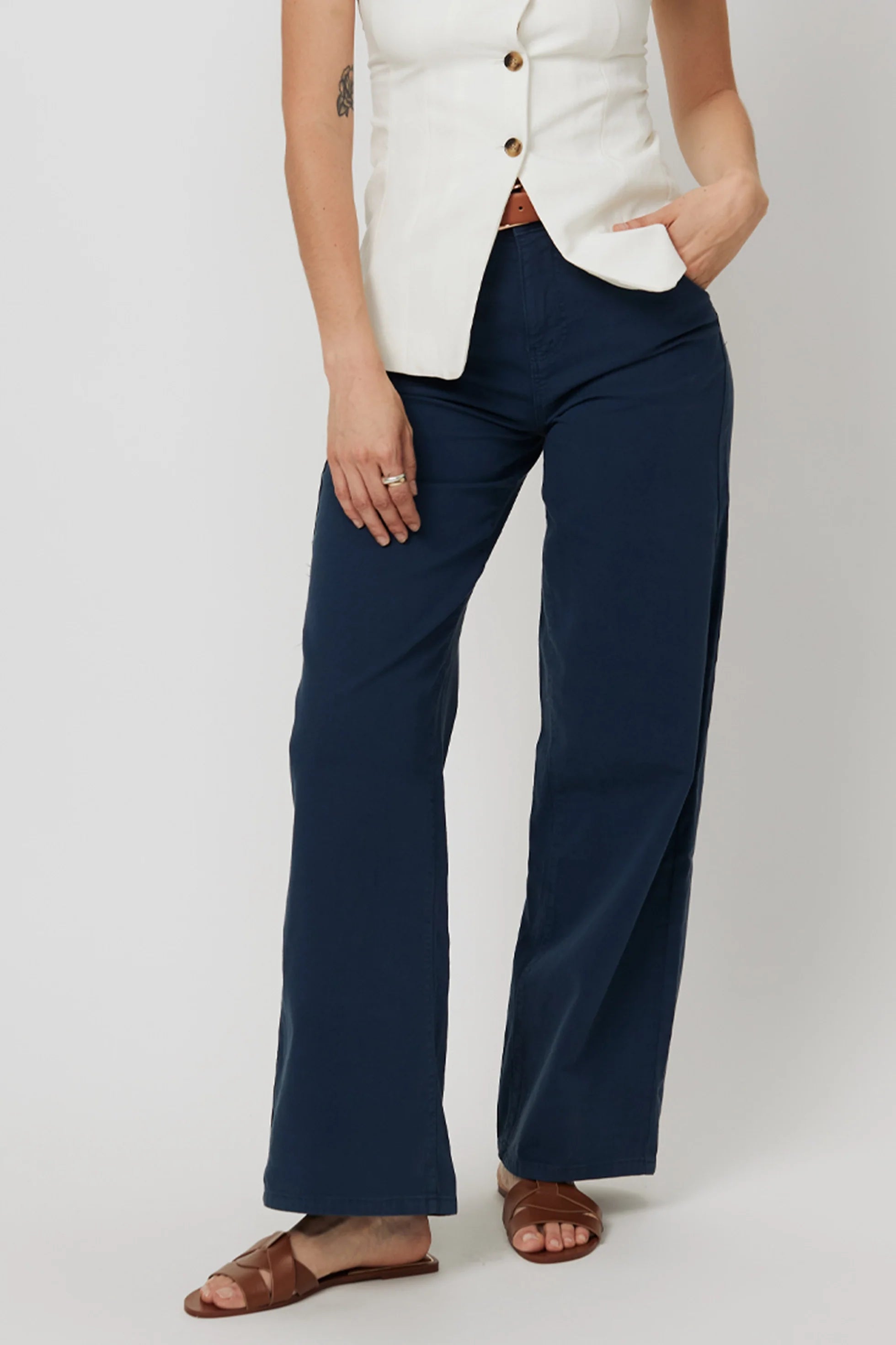 Flora Stretch Trouser Wide Leg High Rise Majolica Blue