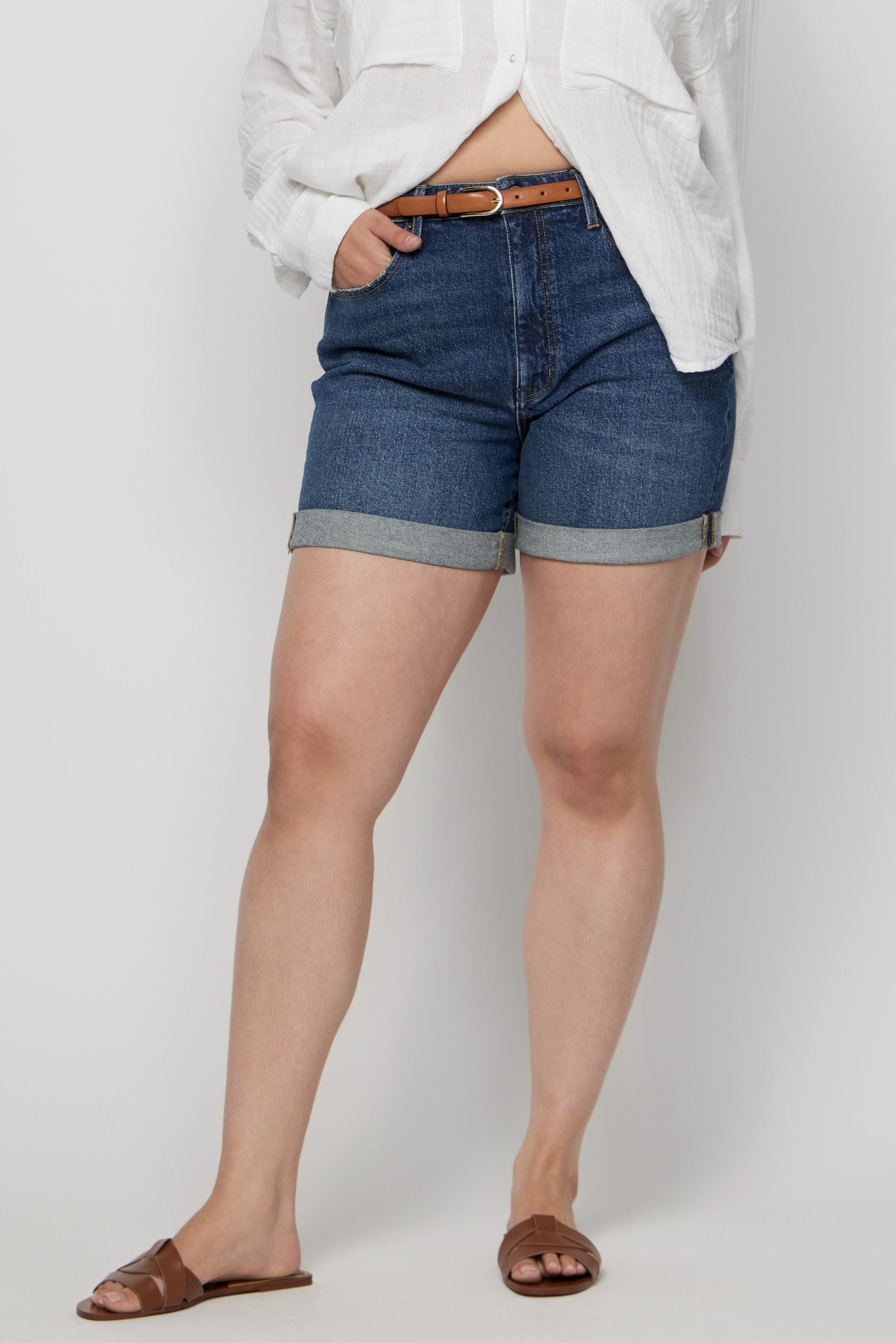 Baxter Rolled Short High Rise Indigo Worn