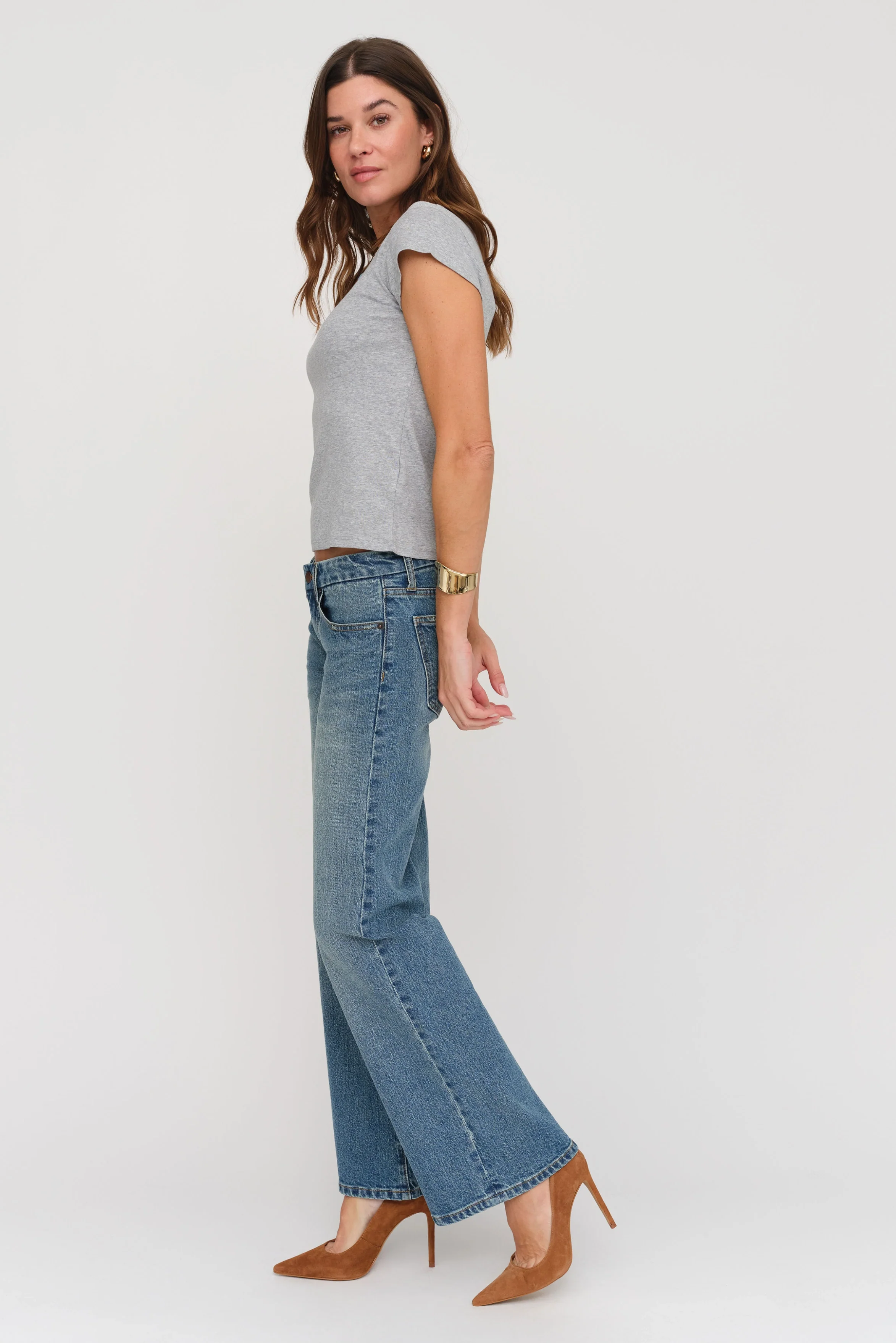 Winston Low Rise Wide Leg Crop True Blue Worn