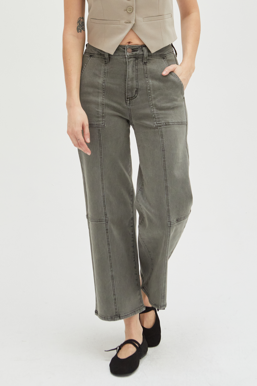 Lawson Wide Leg High Rise Ankle Crop Olive Overdye
