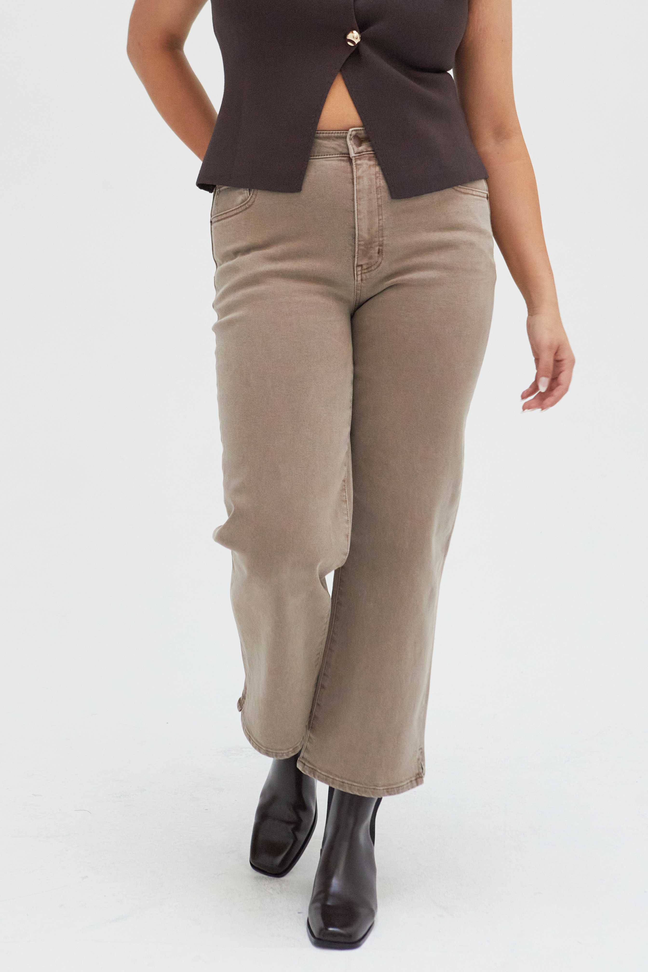 Addington Mid Rise Wide Leg Crop Brown Overdye