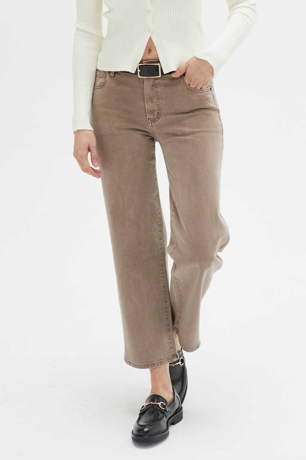 Addington Mid Rise Wide Leg Crop Brown Overdye