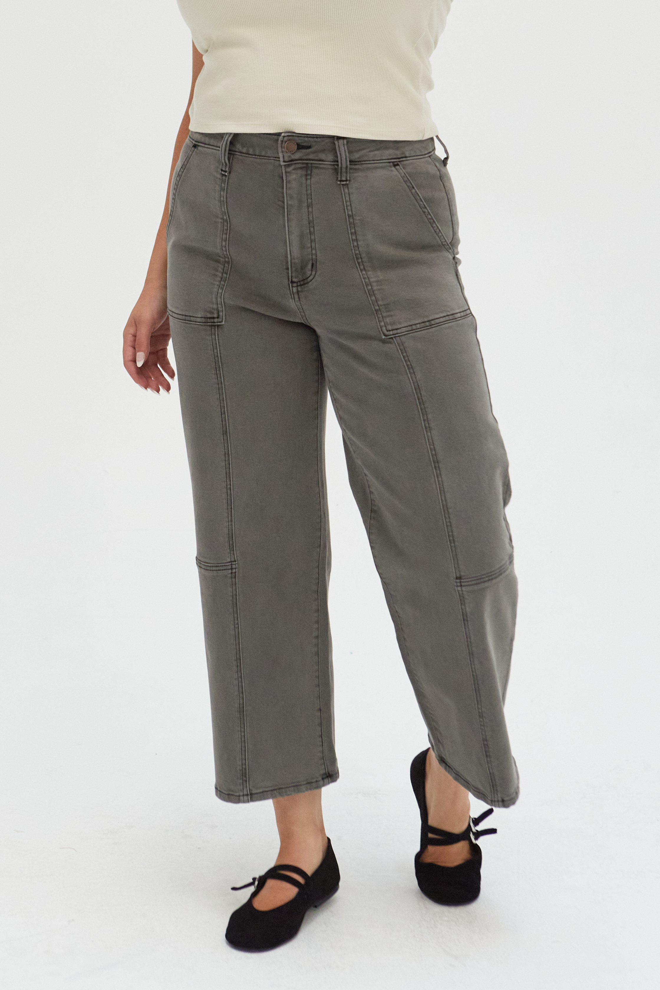 Lawson Wide Leg High Rise Ankle Crop Olive Overdye