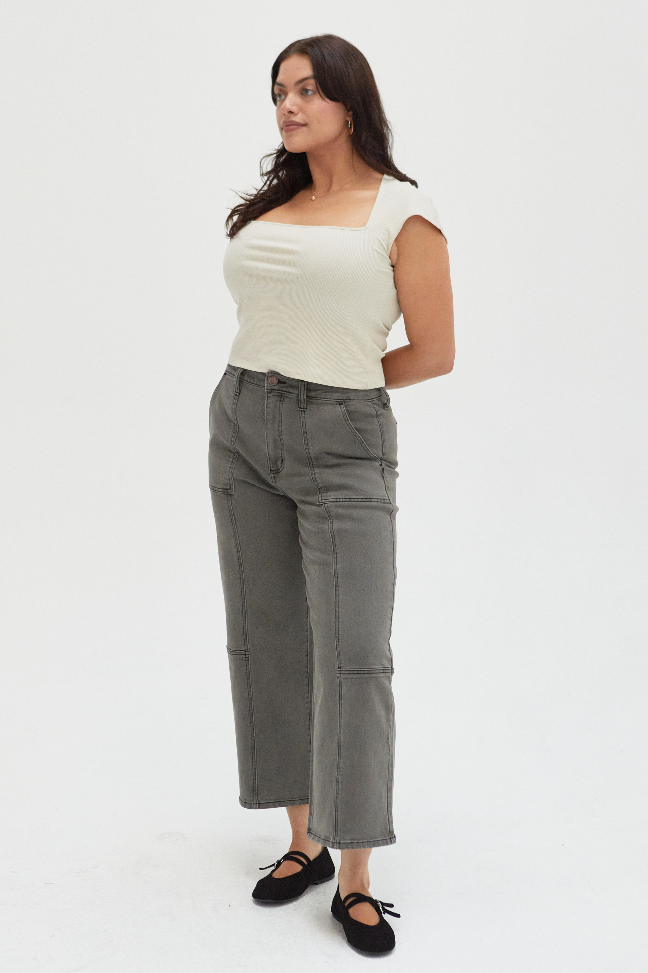 Lawson Wide Leg High Rise Ankle Crop Olive Overdye