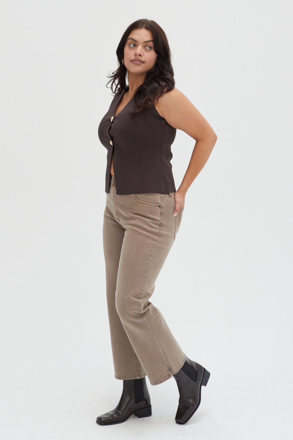 Addington Mid Rise Wide Leg Crop Brown Overdye