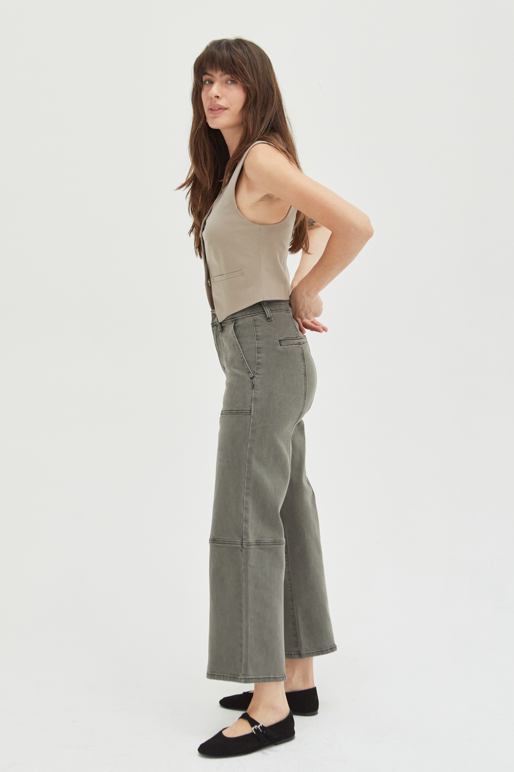 Lawson Wide Leg High Rise Ankle Crop Olive Overdye