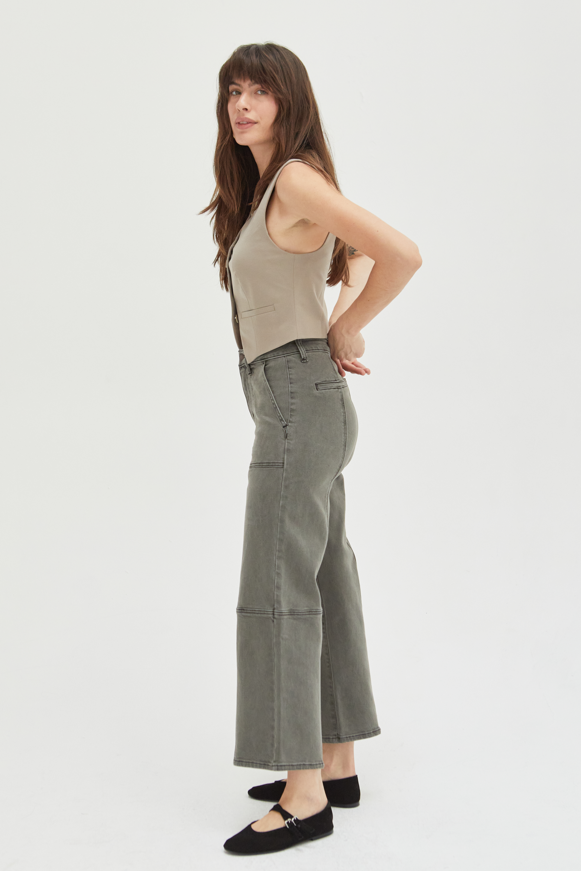 Lawson Wide Leg High Rise Ankle Crop Olive Overdye