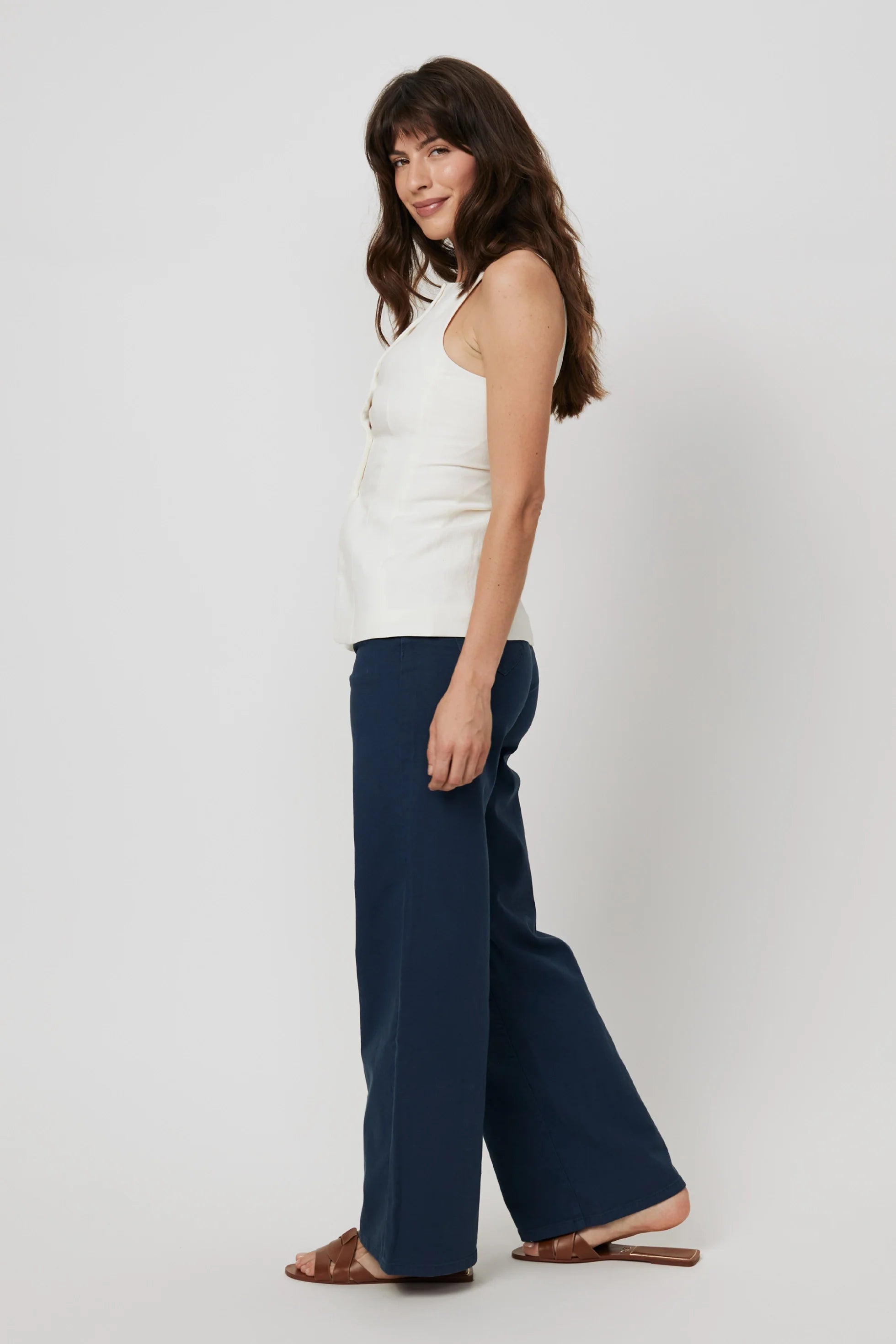Flora Stretch Trouser Wide Leg High Rise Majolica Blue