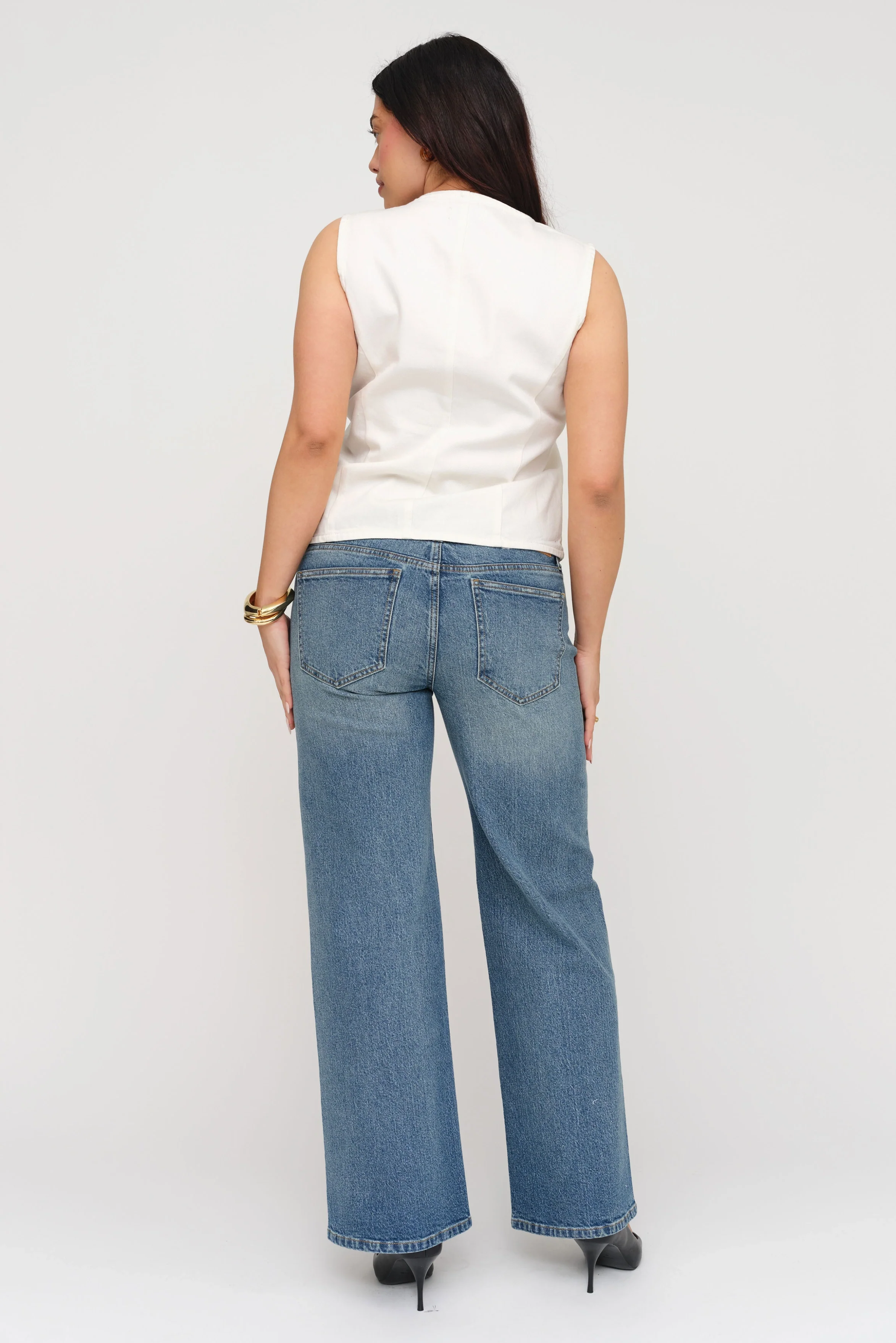 Winston Low Rise Wide Leg Crop True Blue Worn