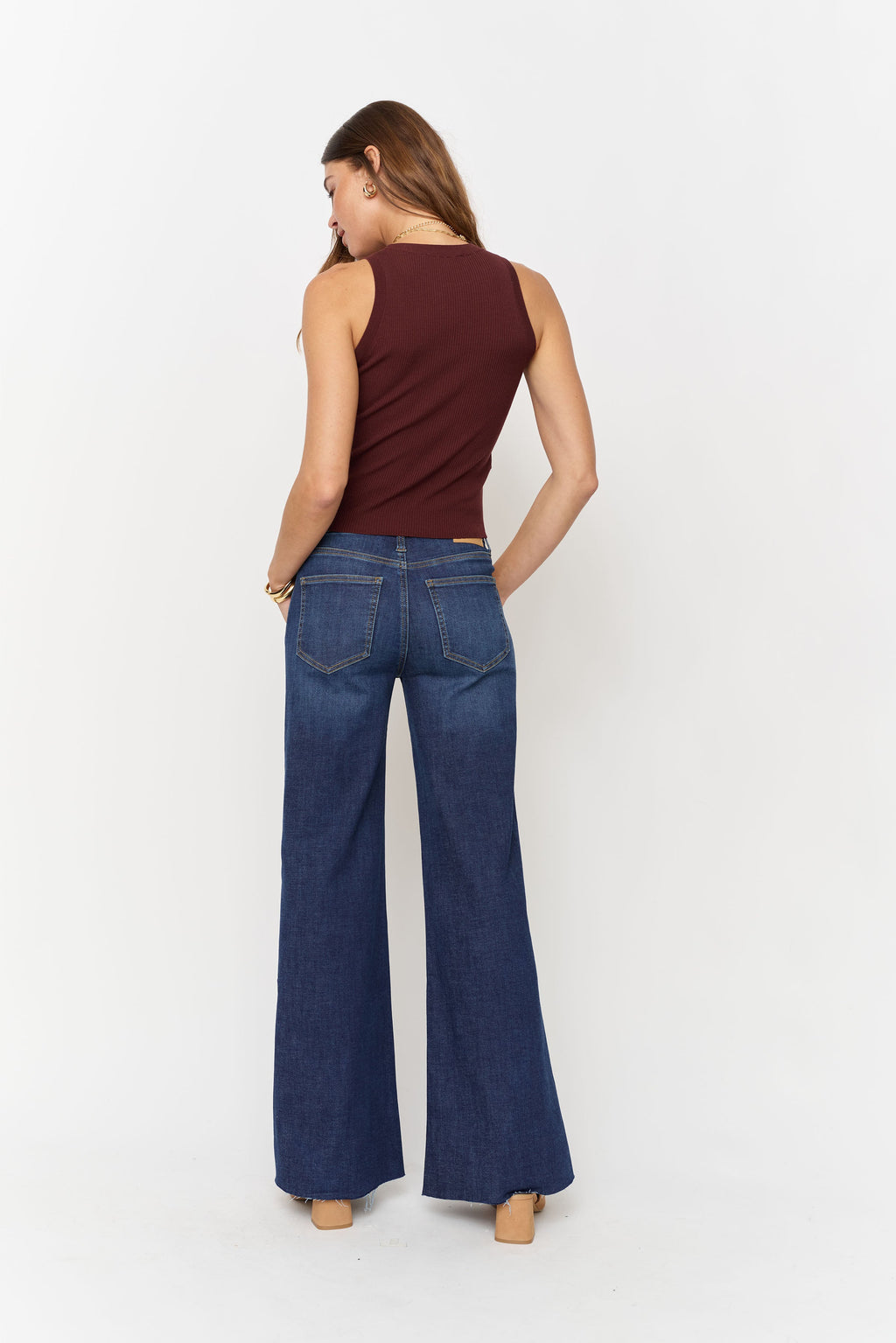 Crawford Mid Rise Fitted Wide Leg Sculpt+ Dark Worn