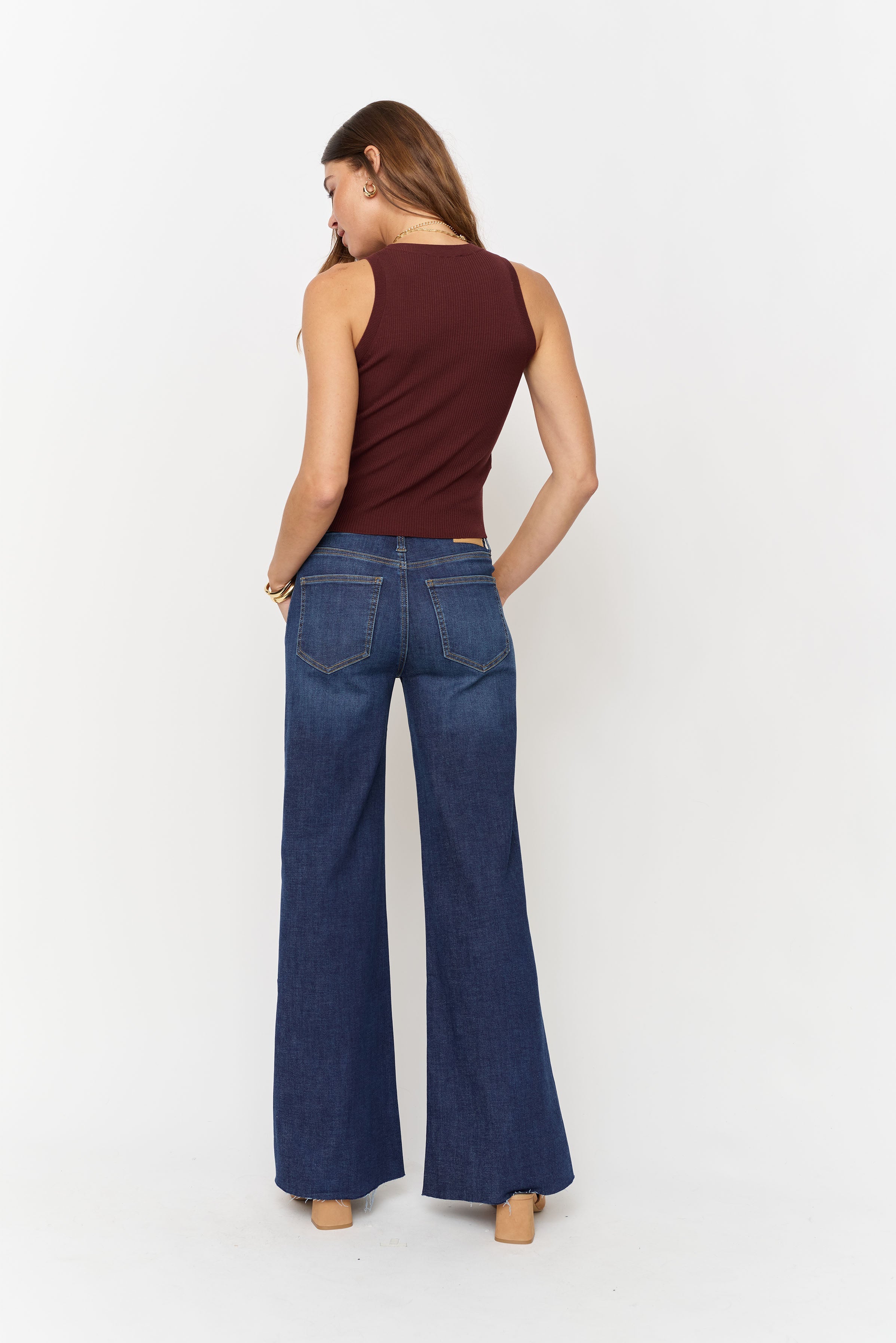 Crawford Mid Rise Fitted Wide Leg Sculpt+ Dark Worn