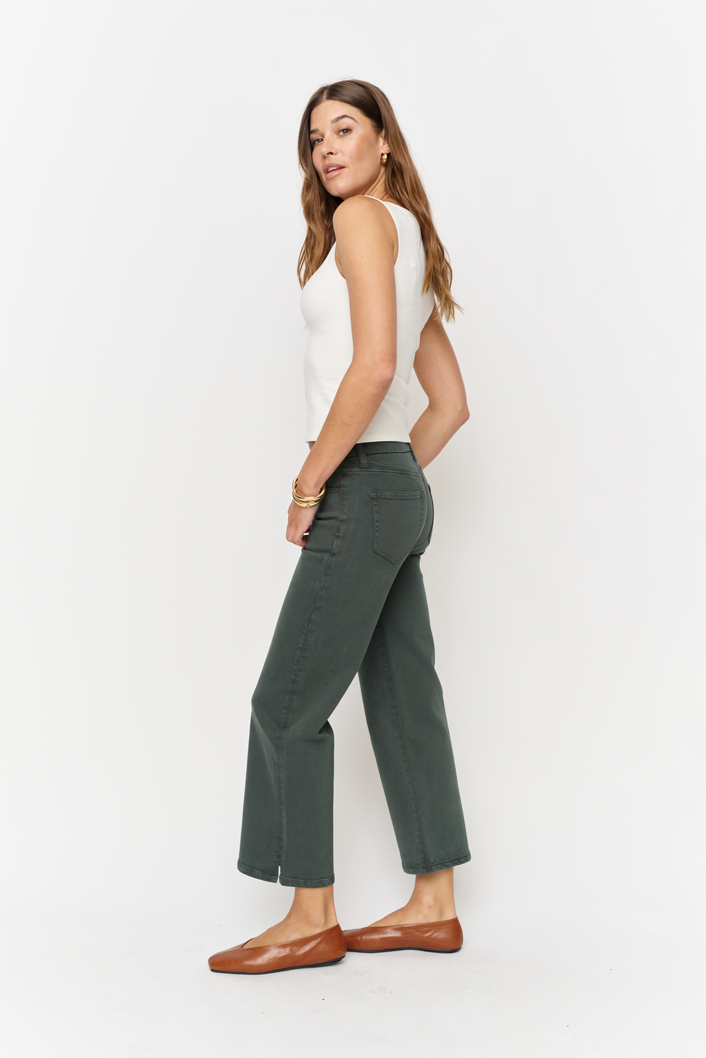 Addington Mid Rise Wide Leg Crop Sculpt+ Pine Overdye