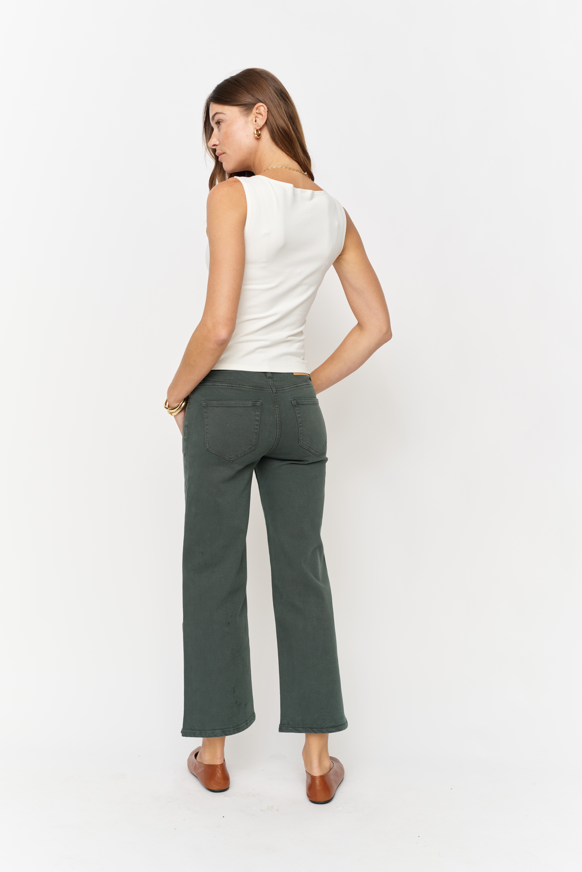 Addington Mid Rise Wide Leg Crop Sculpt+ Pine Overdye