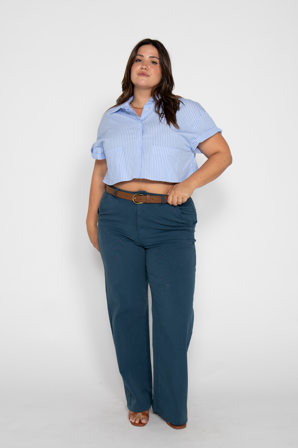 Flora Stretch Trouser Wide Leg High Rise Majolica Blue