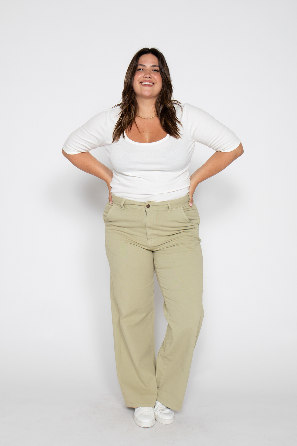 Flora Stretch Trouser Wide Leg High Rise Lint