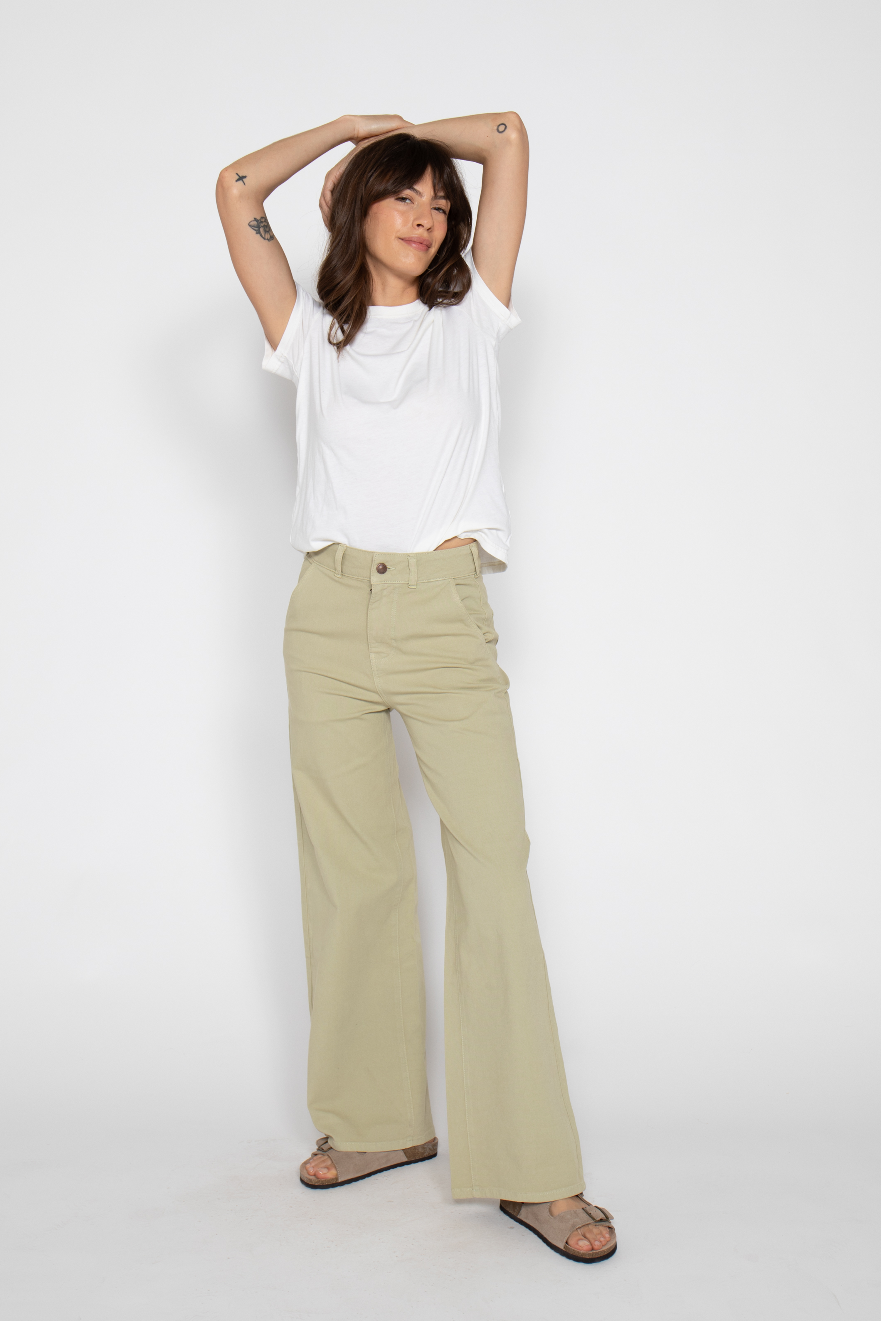 Flora Stretch Trouser Wide Leg High Rise Lint