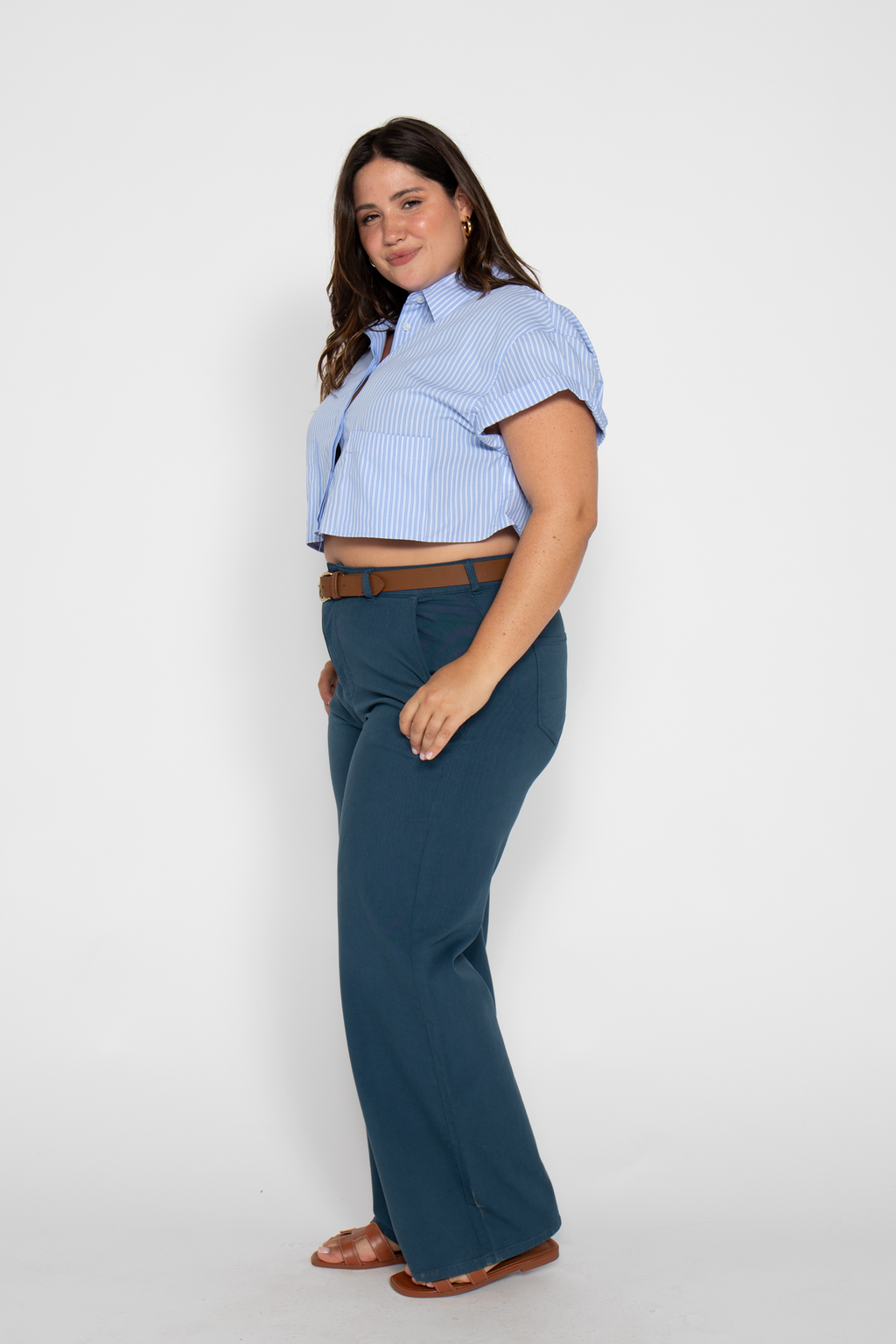Flora Stretch Trouser Wide Leg High Rise Majolica Blue