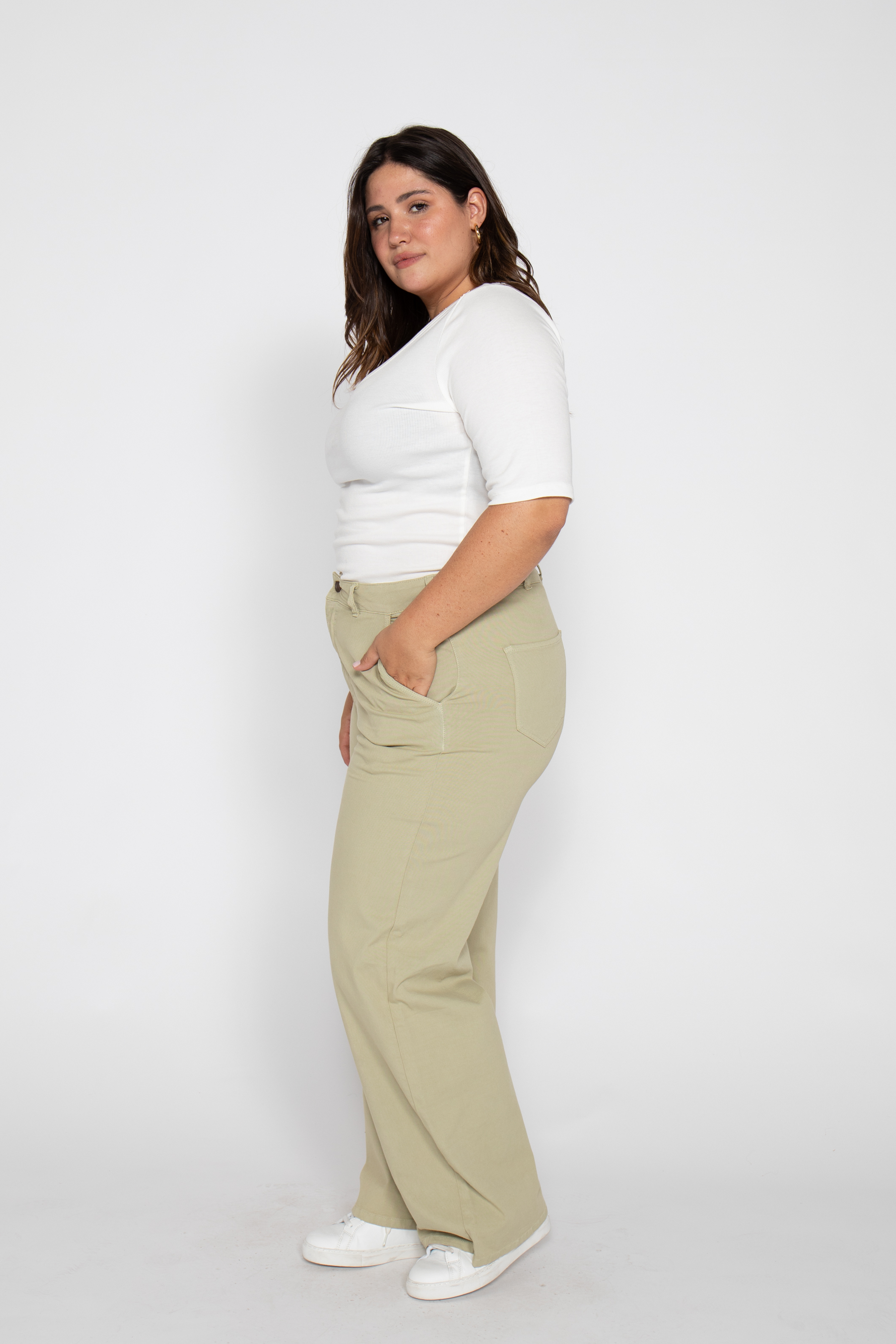Flora Stretch Trouser Wide Leg High Rise Lint