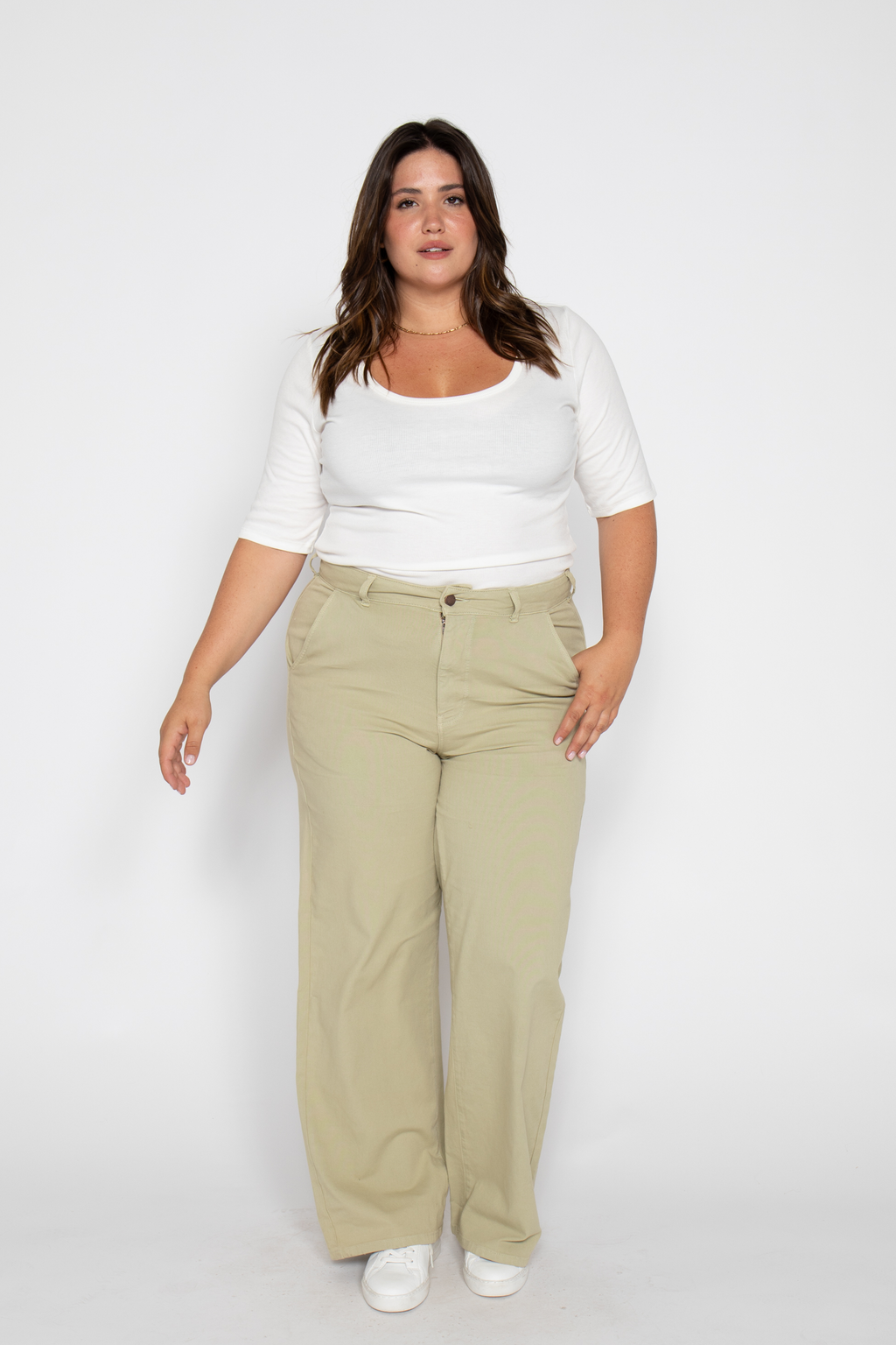 Flora Stretch Trouser Wide Leg High Rise Lint