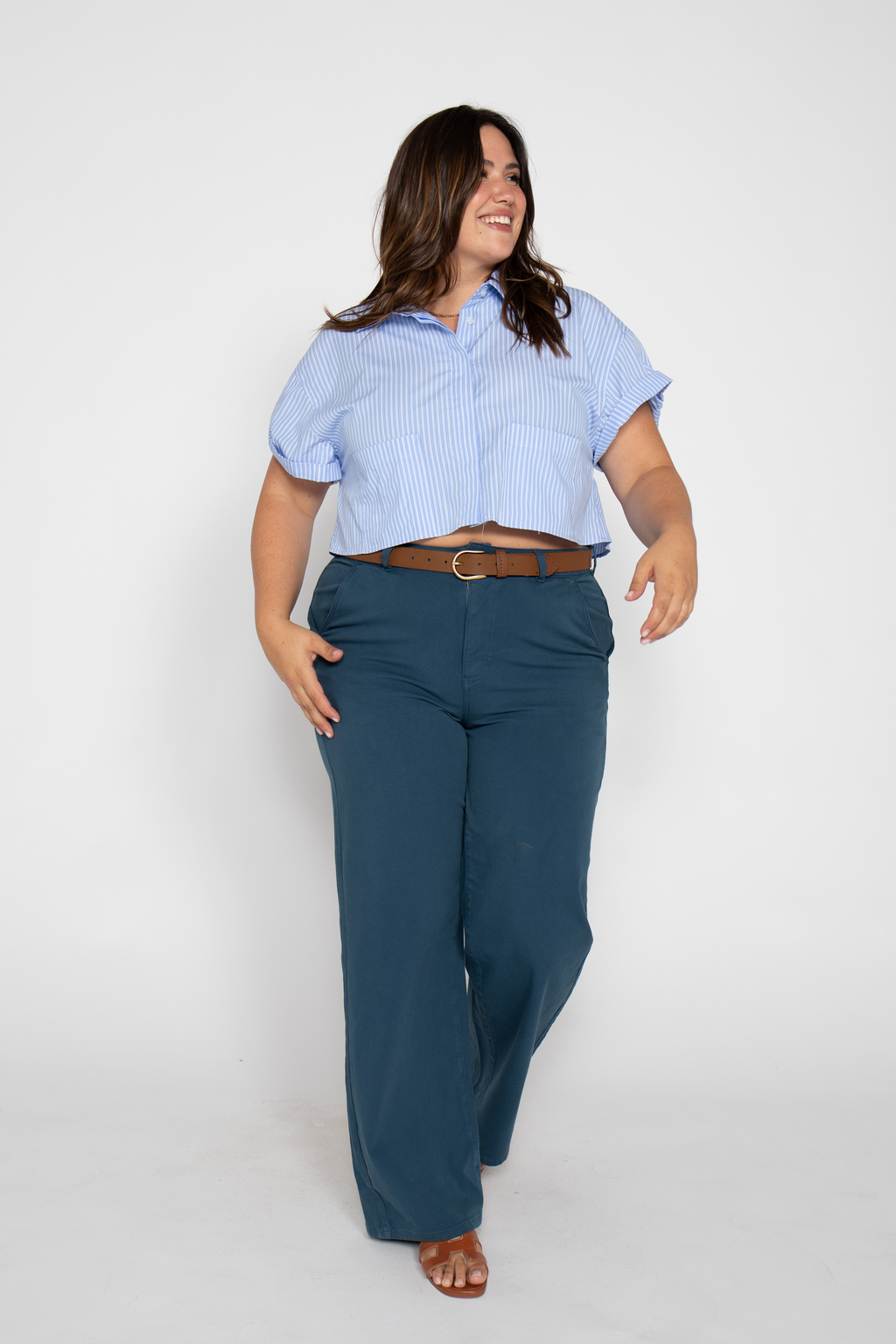 Flora Stretch Trouser Wide Leg High Rise Majolica Blue
