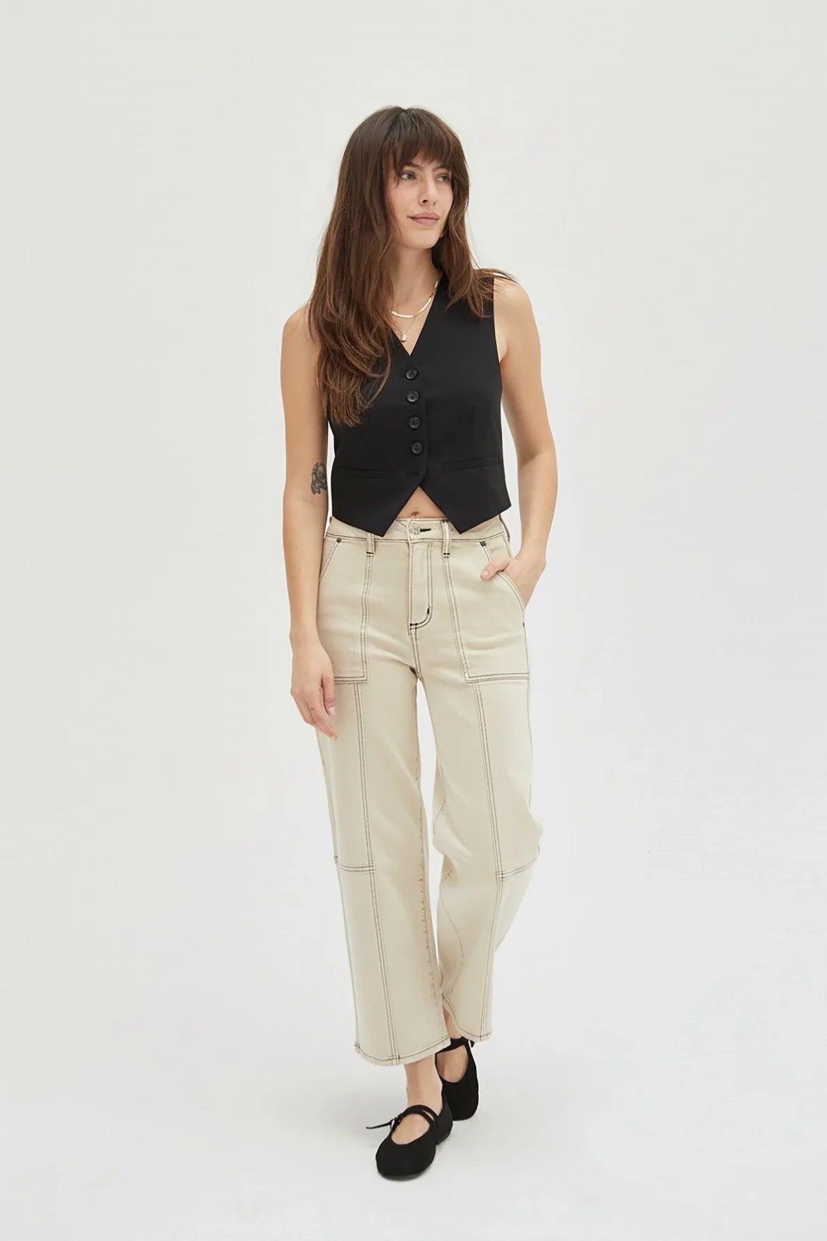 Lawson Wide Leg High Rise Ankle Crop Sculpt+ Ecru