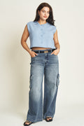 Madison Cargo Mid Rise Wide Leg Aged Indigo