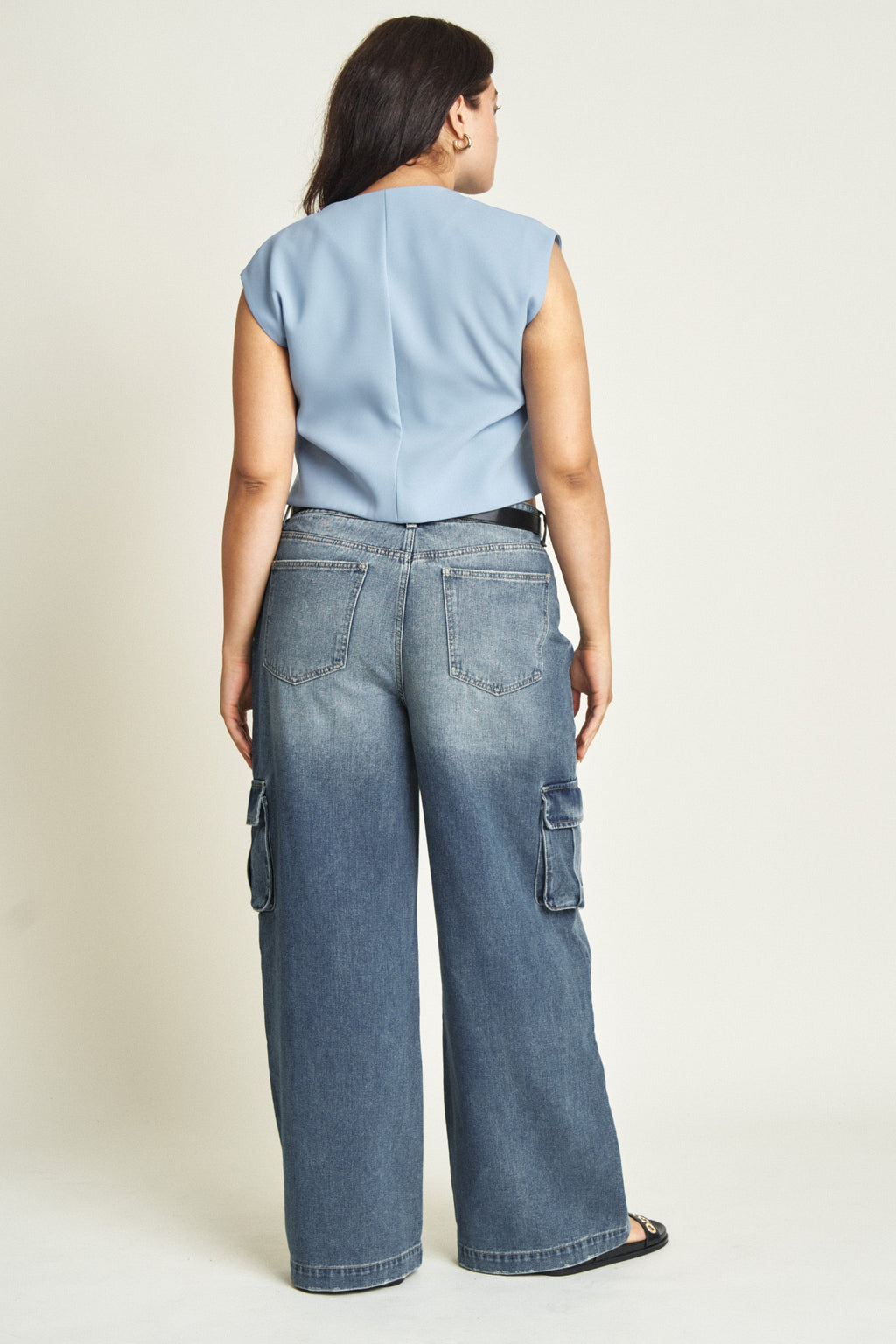 Madison Cargo Mid Rise Wide Leg Aged Indigo
