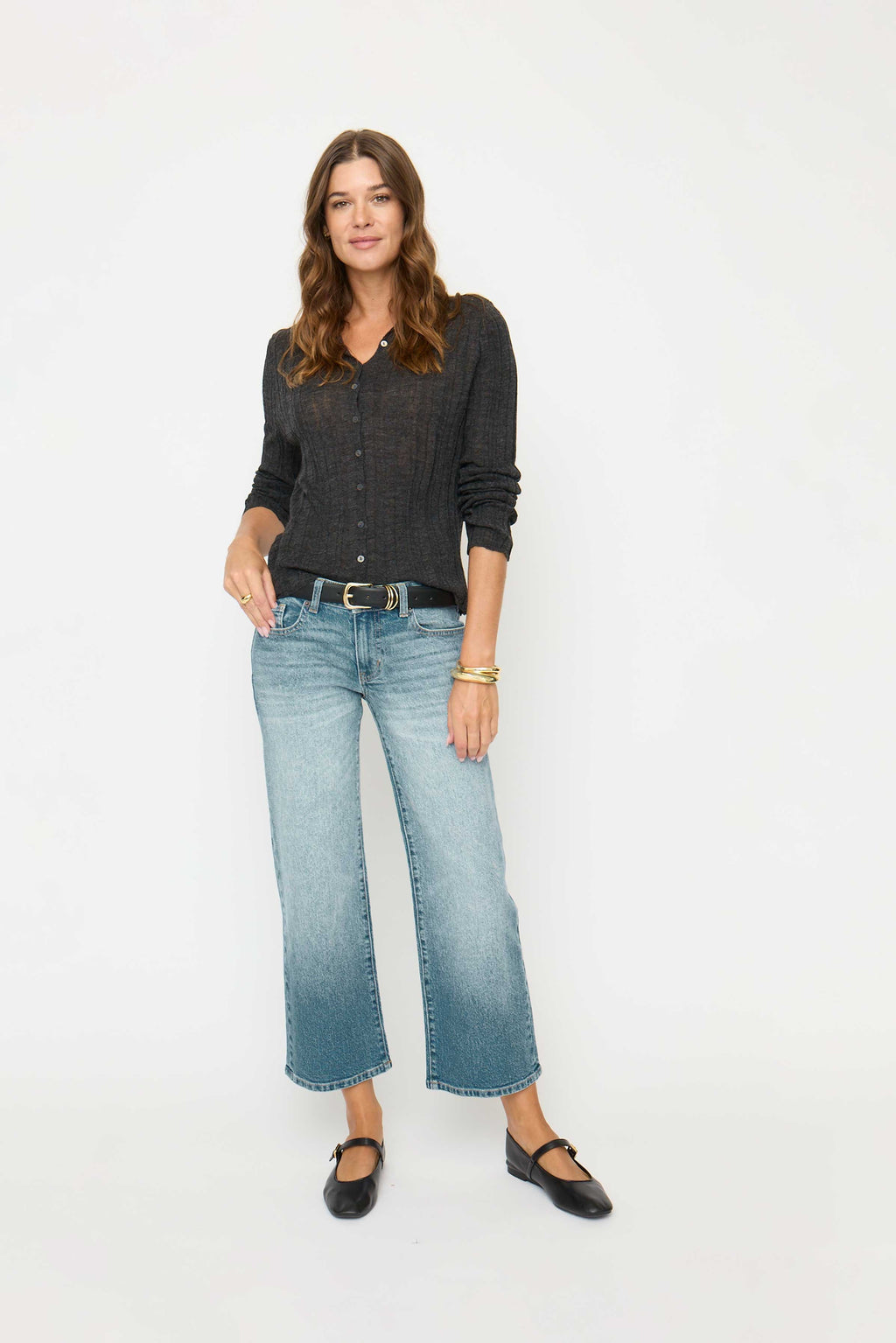 Evelyn Low Rise Wide Leg Crop Bright Blue Worn